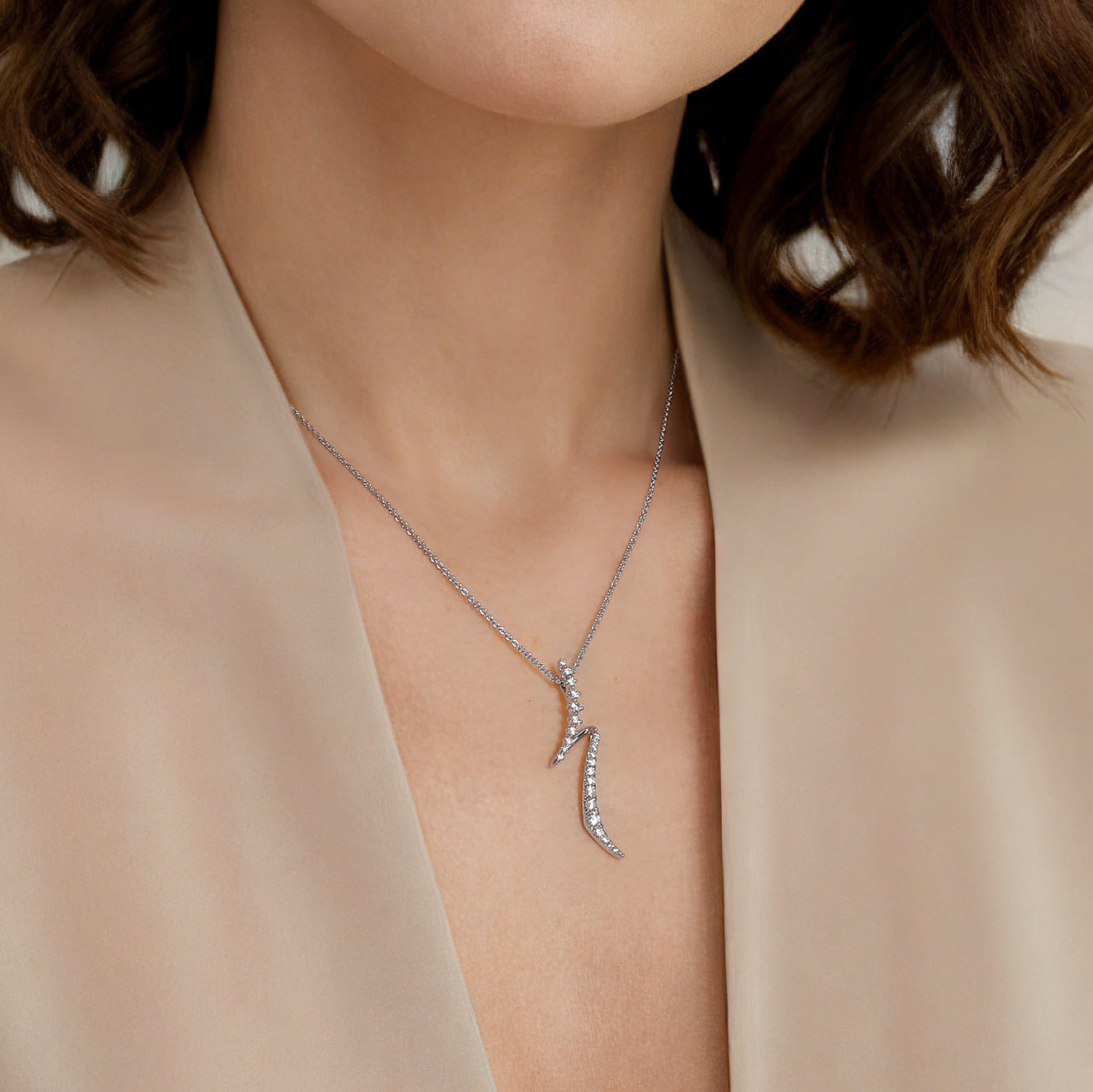 Pendant Necklace Diamond 0.75ct in 14K White Gold, photograph 4