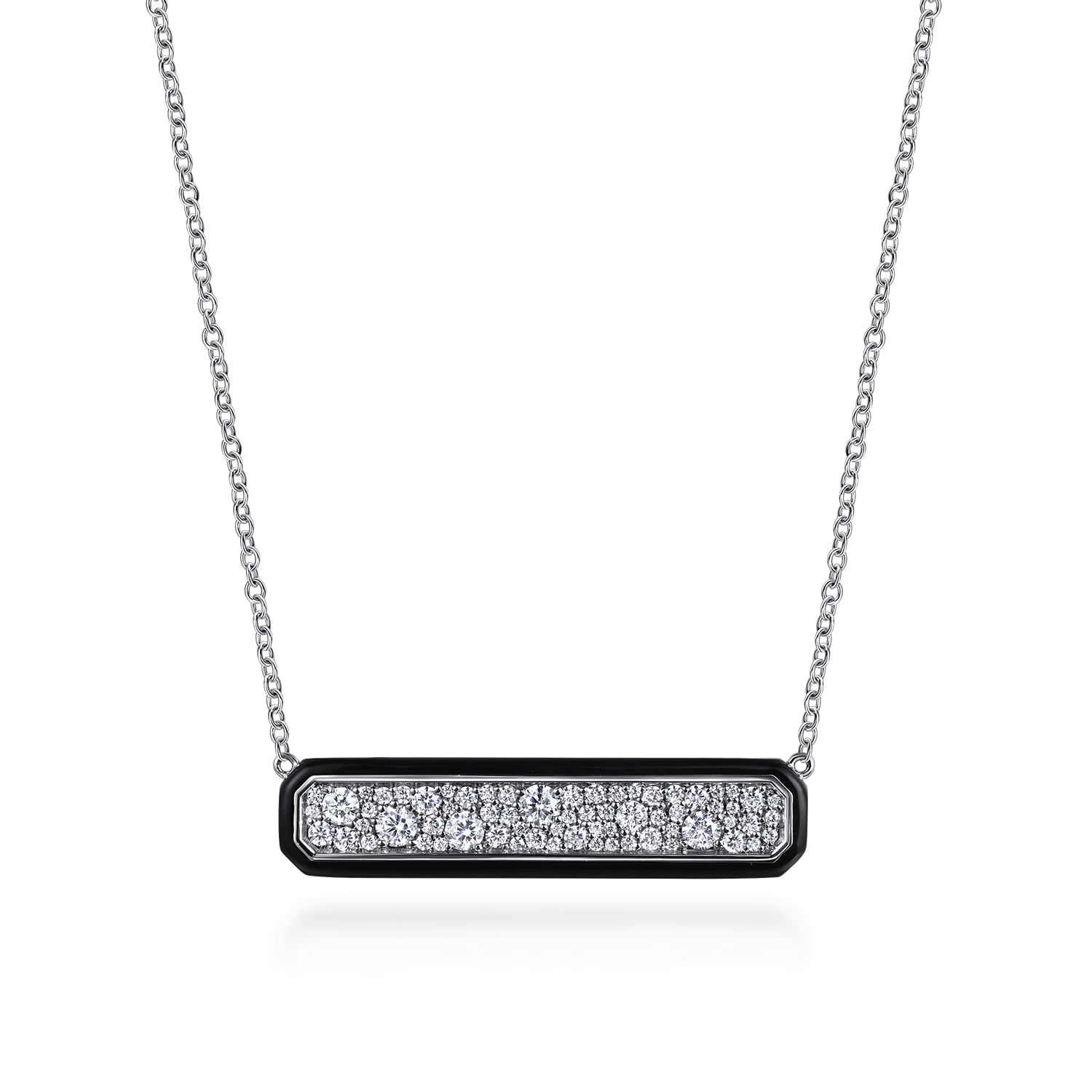Pave Diamond Bar Necklace with Enamel