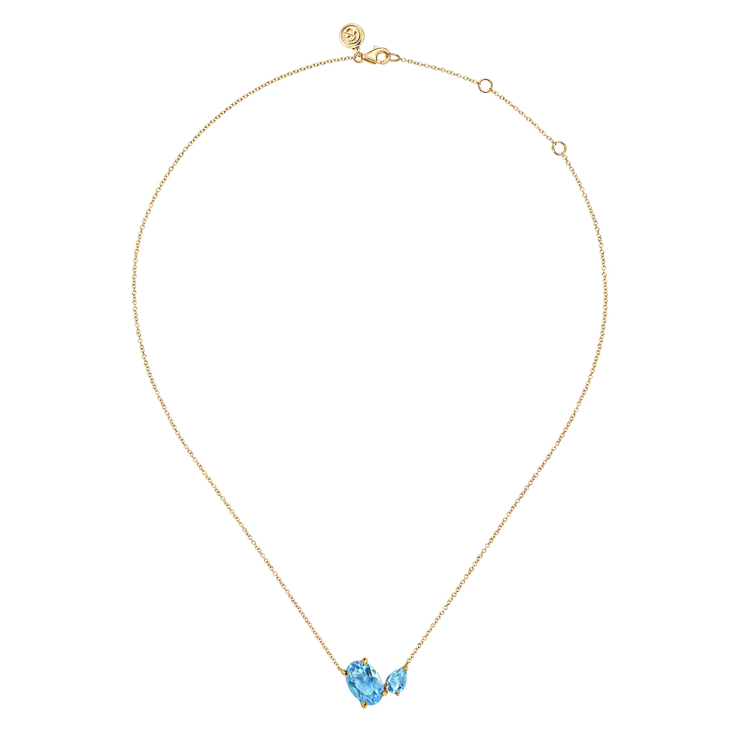 Toi et Moi Blue Topaz Necklace in 14K Yellow Gold, photograph 2