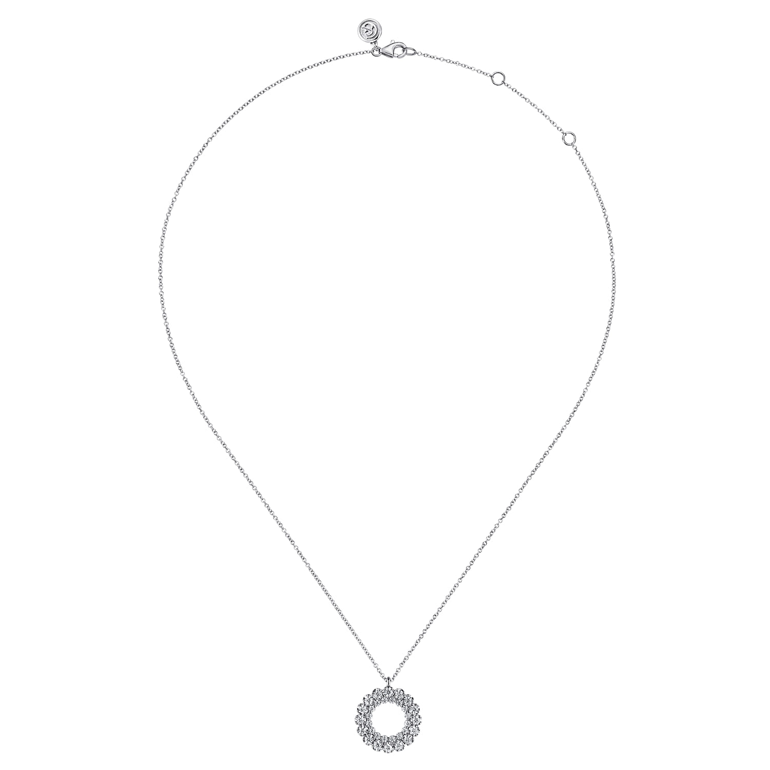 Multi Diamond Circle Pendant Necklace in 14K White Gold, photograph 2