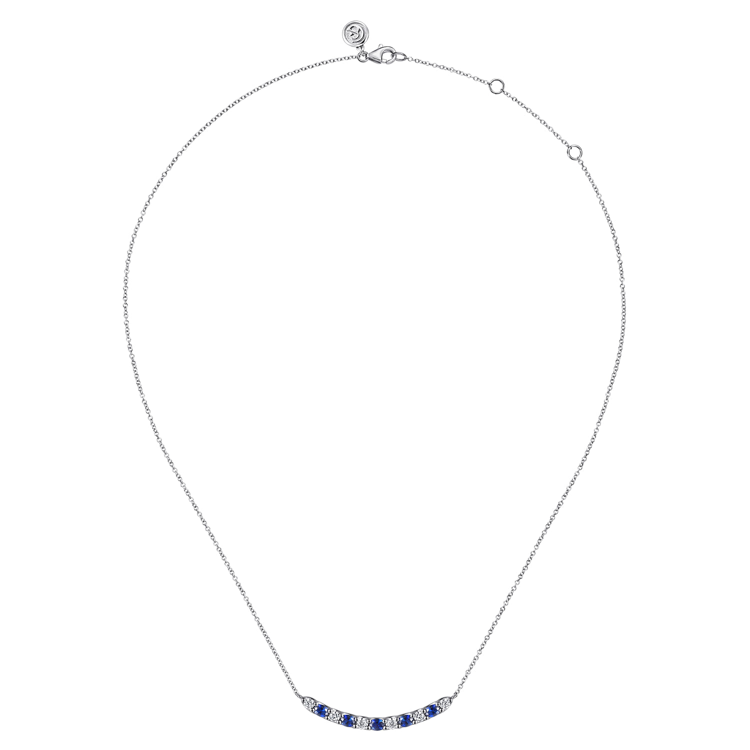 Diamond and Oval Sapphire Bar Necklace in 14K White Gold, photograph 2