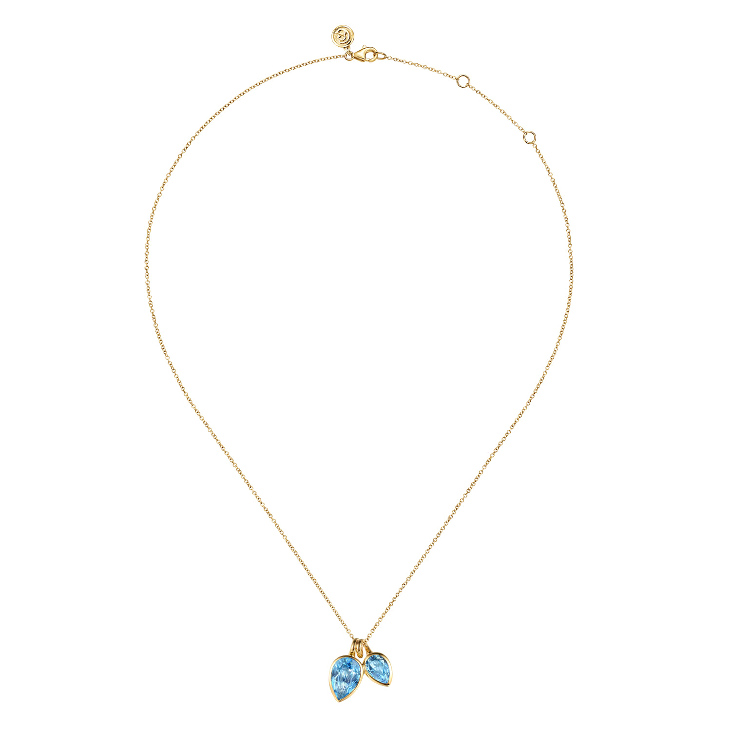 Toi et Moi Blue Topaz Necklace in 14K Yellow Gold, photograph 2