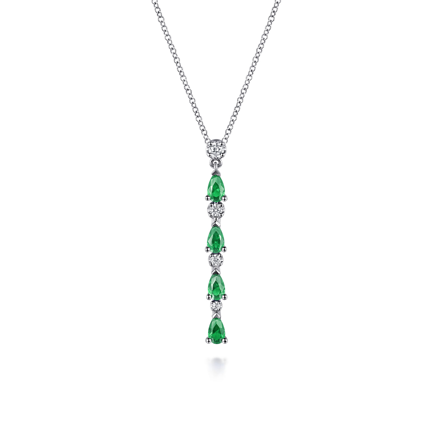 Diamond and Pear Emerald Vertical Bar Necklace