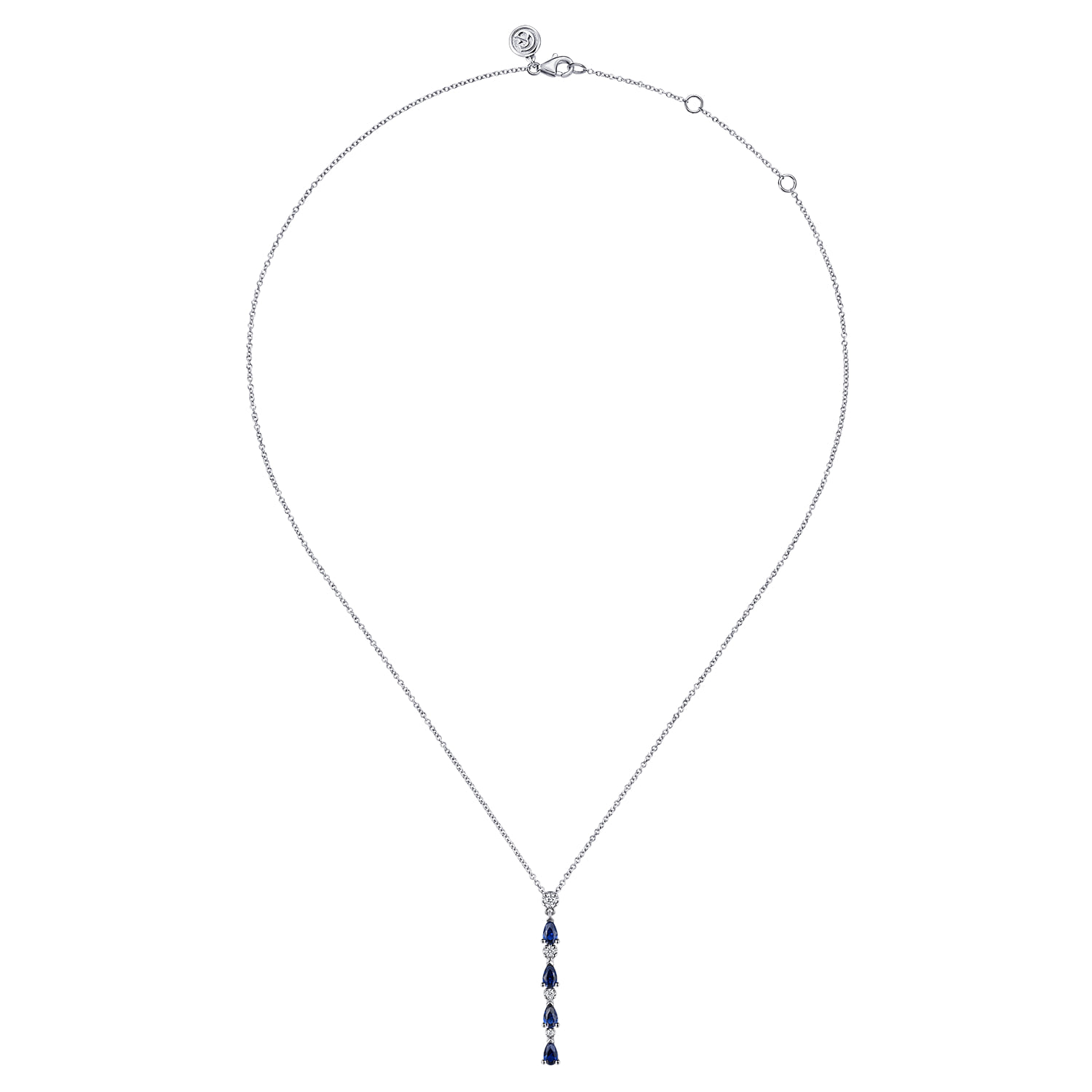 Diamond and Pear Sapphire Vertical Bar Necklace in 14K White Gold, photograph 2