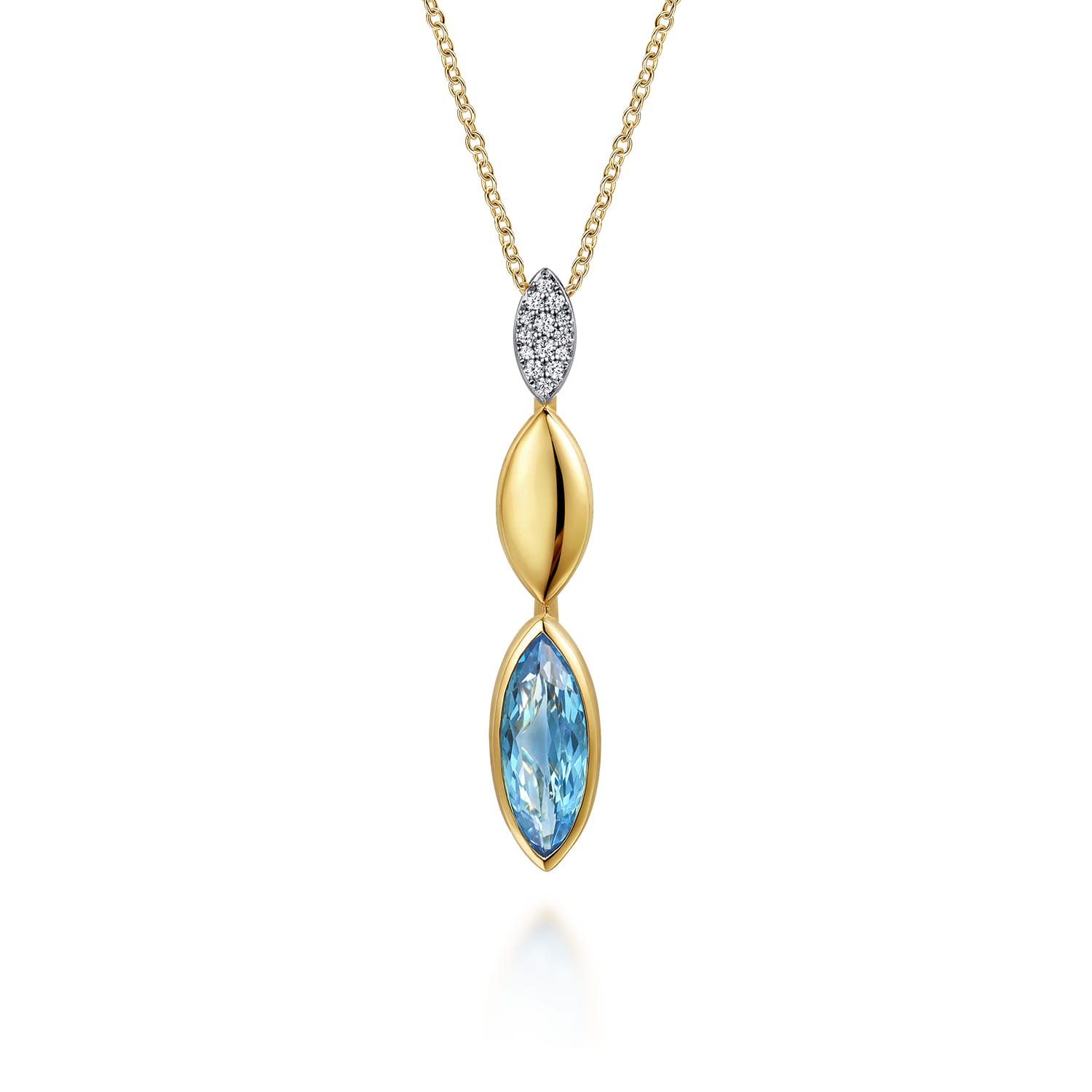 Diamond and Marquise Blue Topaz Drop Necklace in 14K White/Yellow Gold