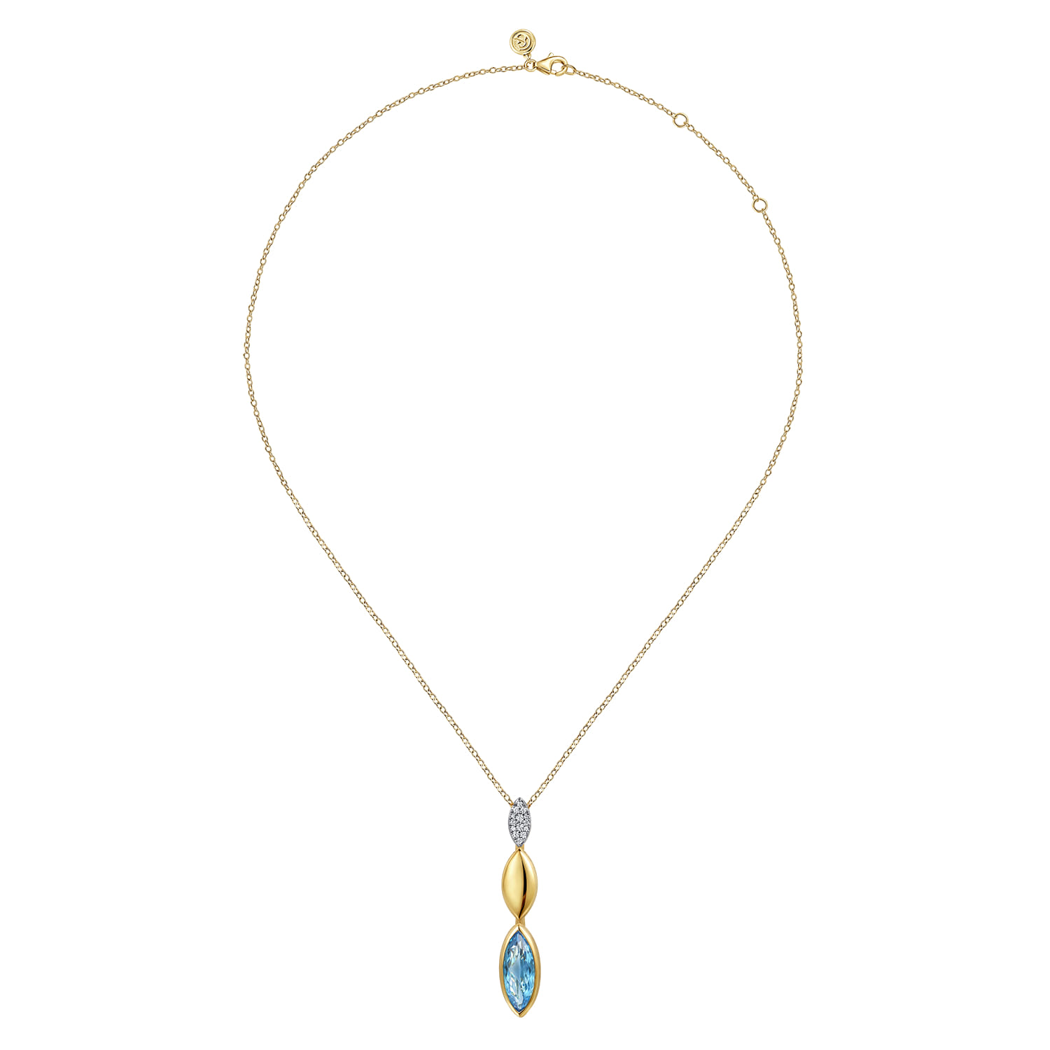 Diamond and Marquise Blue Topaz Drop Necklace in 14K White/Yellow Gold, photograph 2