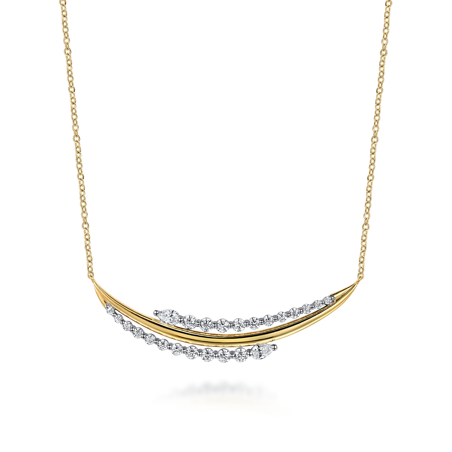 Graduating Diamond Bar Necklace in 18K White/Yellow Gold