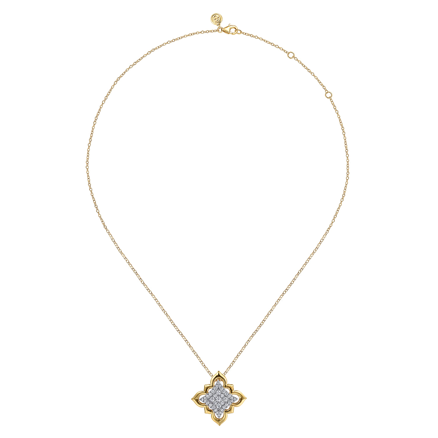 Graduating Diamond Floral Pendant Necklace in 18K White/Yellow Gold, photograph 2