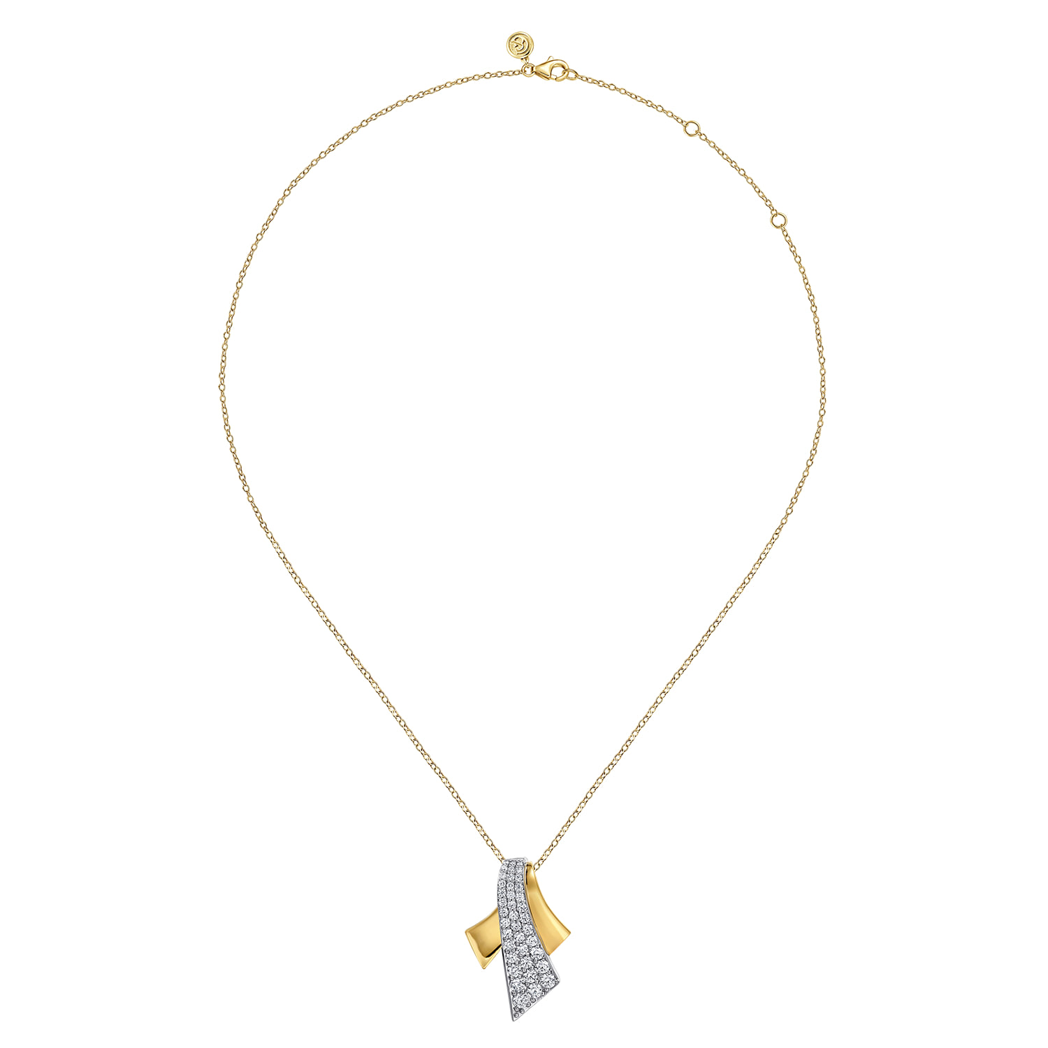 Multi Row Graduating Diamond Pendant Necklace in 14K White/Yellow Gold, photograph 2