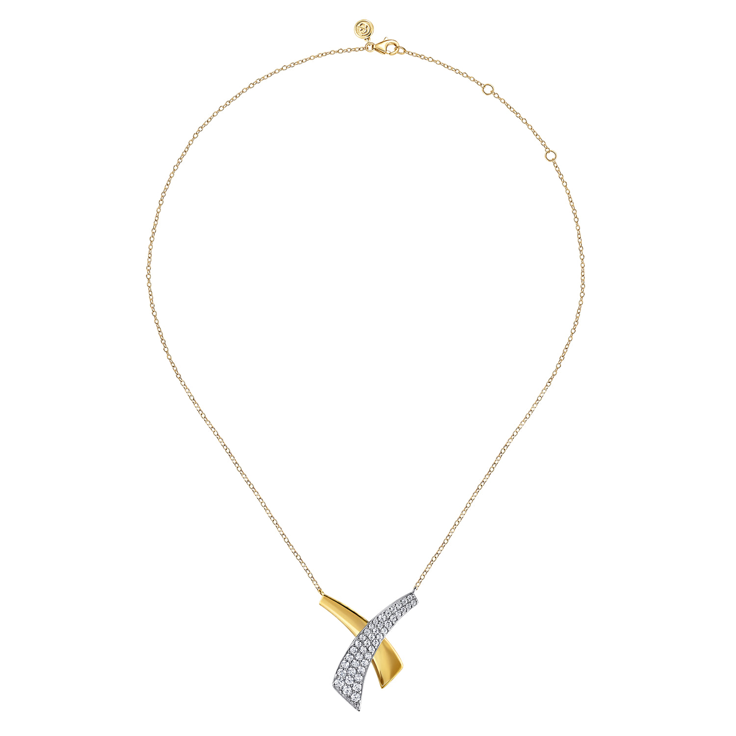 Multi Row Graduating Diamond Pendant Necklace in 14K White/Yellow Gold, photograph 2