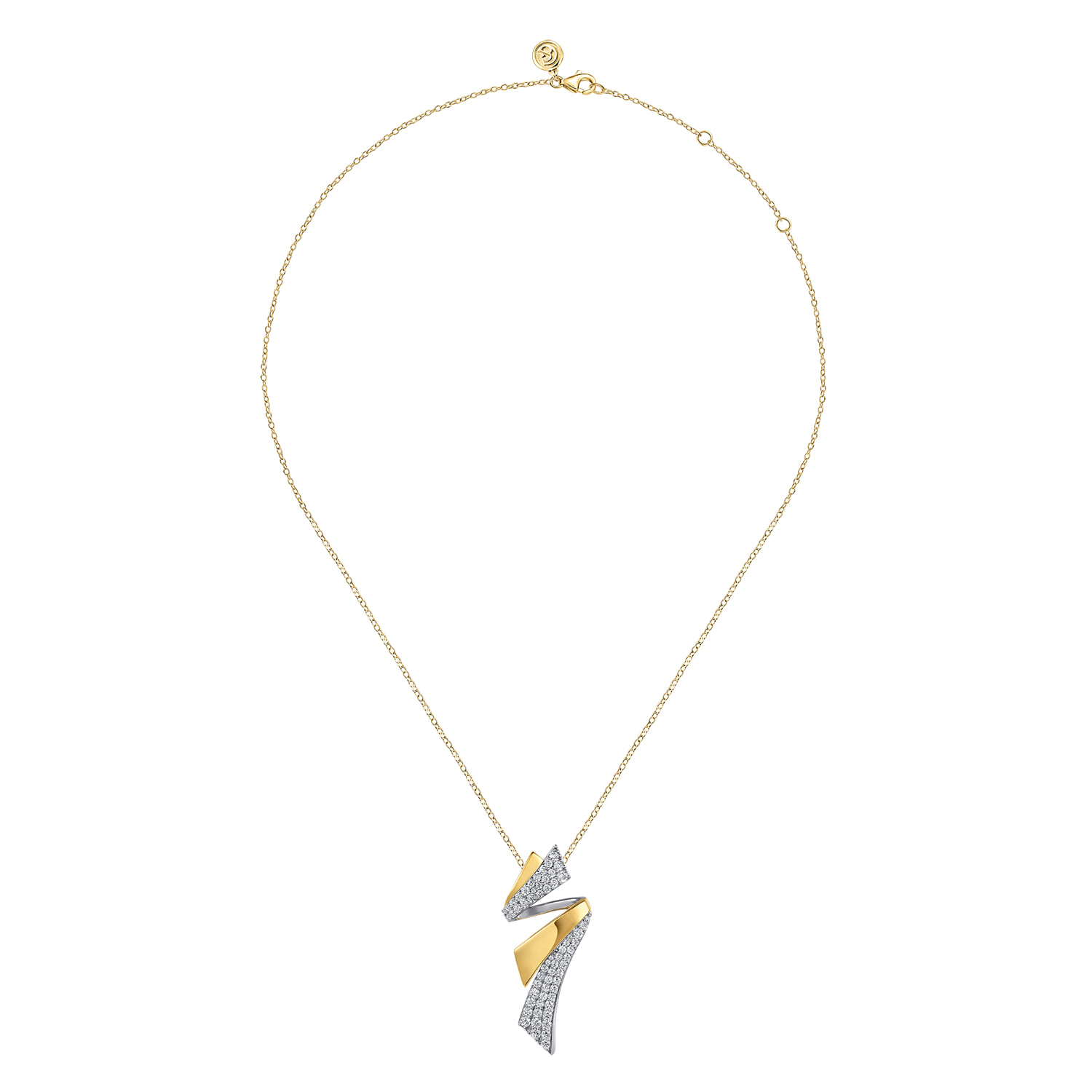 Multi Row Graduating Diamond Bypass Pendant Necklace in 14K White/Yellow Gold, photograph 2
