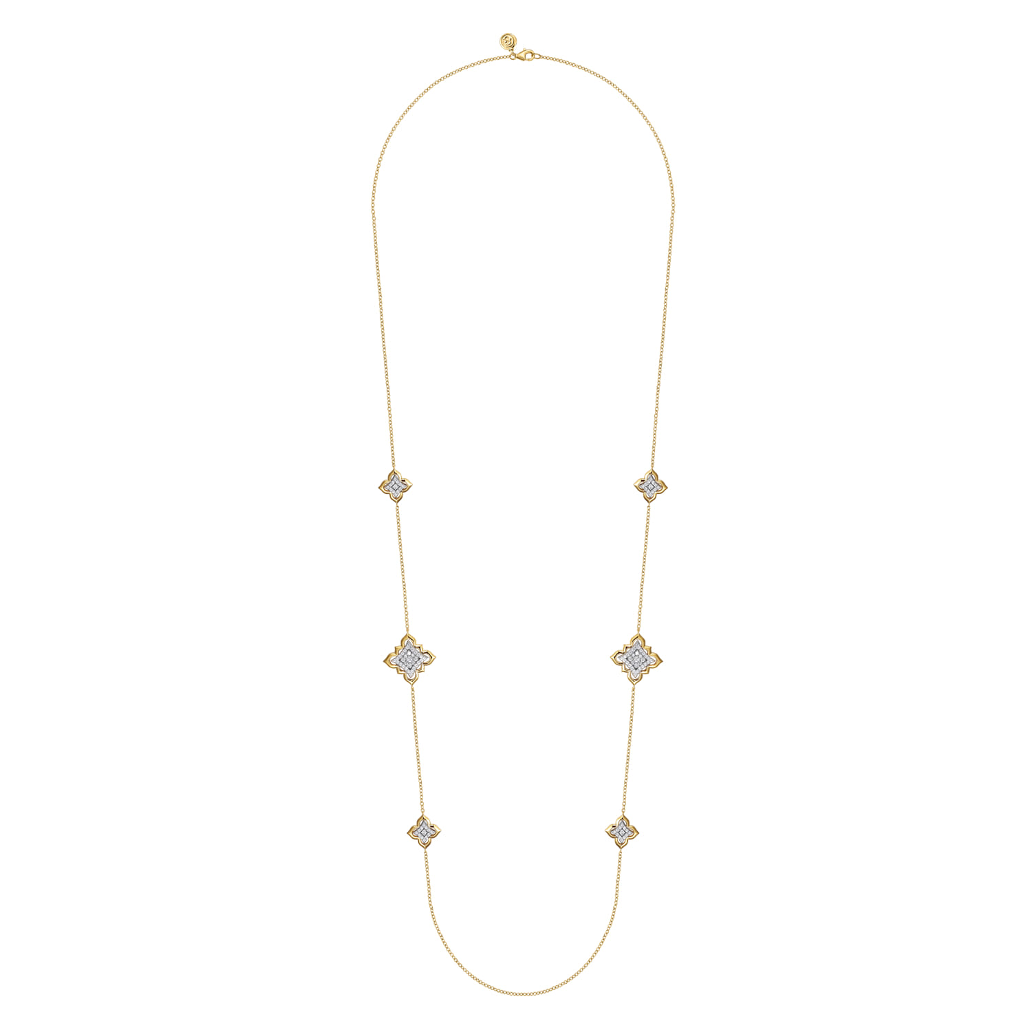 Diamond Floral Station Necklace in 18K White/Yellow Gold, photograph 3