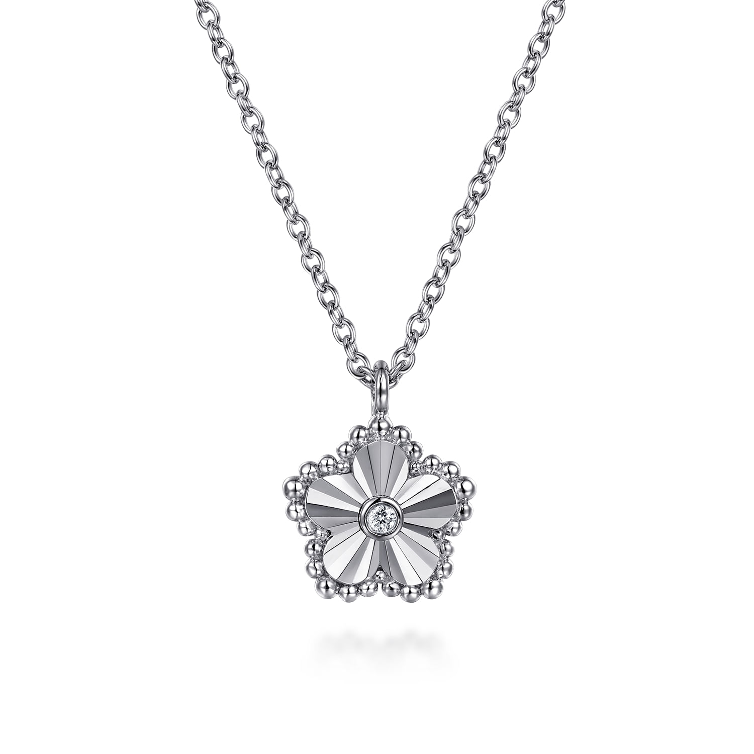 ★MIDNIGHT MOMENT.★ ribbon line necklace silver 925 Serling Silver Diamond Bujukan Frame Flower Diamond Cut