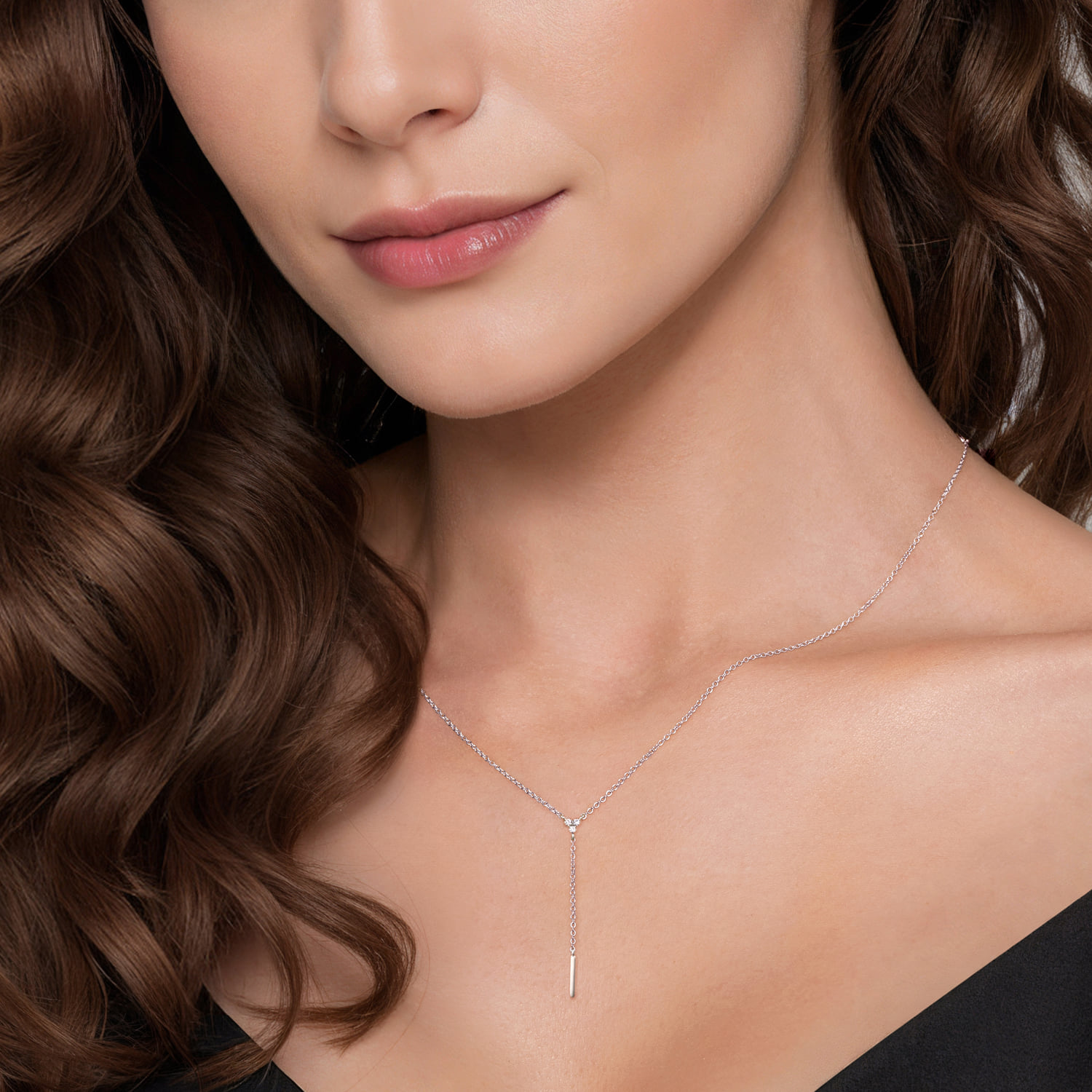 Diamond Y Necklace in Sterling Silver, photograph 3