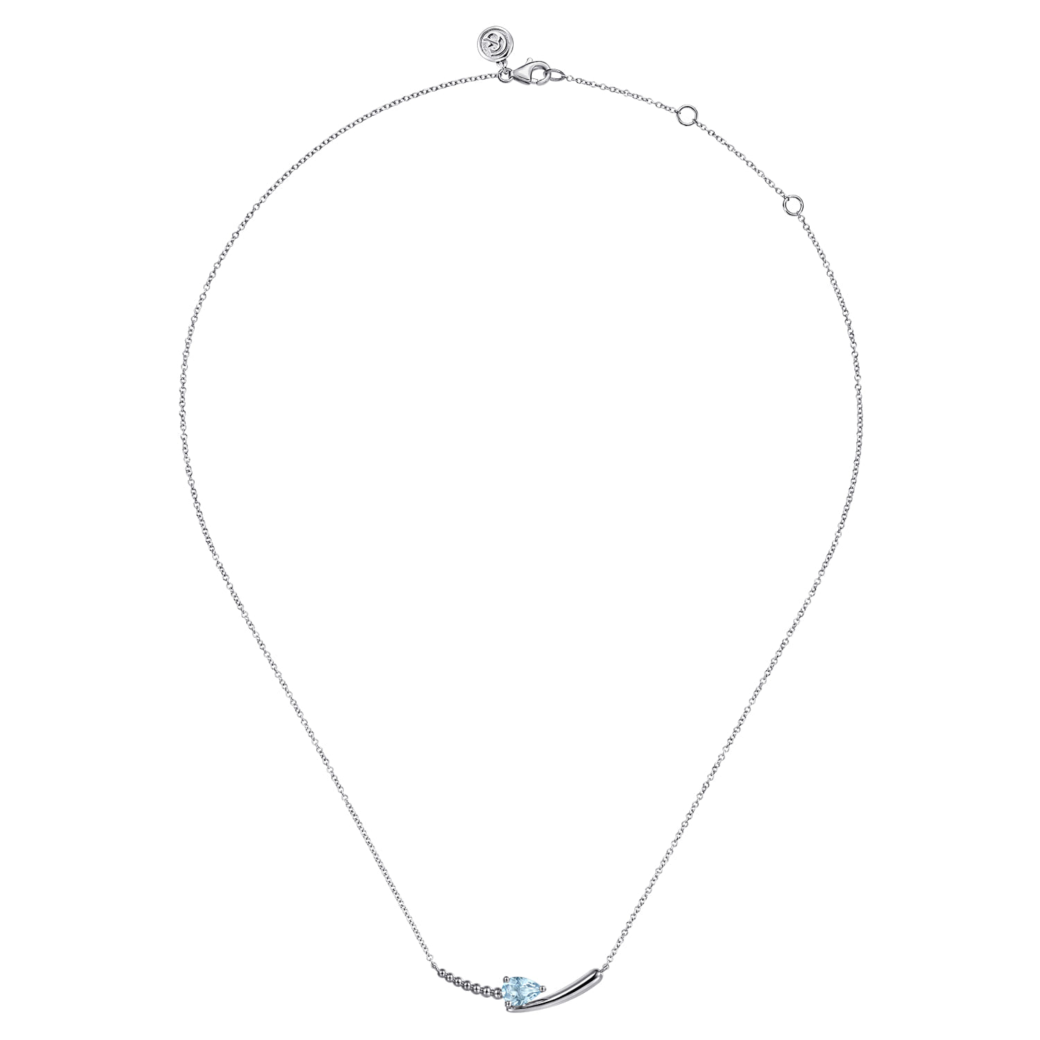 Bujukan and Aquamarine Bypass Bar Necklace in Sterling Silver, photograph 2