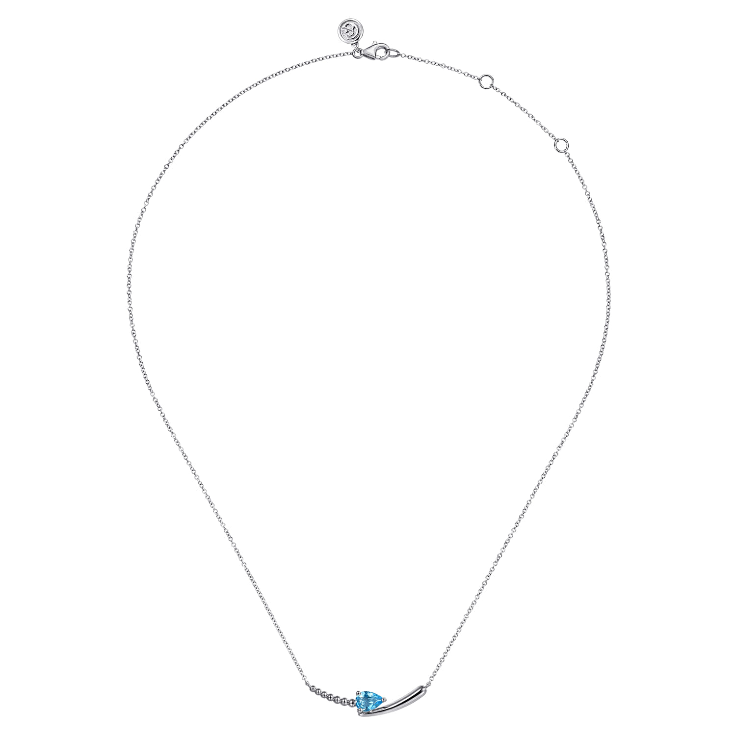 Bujukan and Blue Topaz Bypass Bar Necklace in Sterling Silver, photograph 2