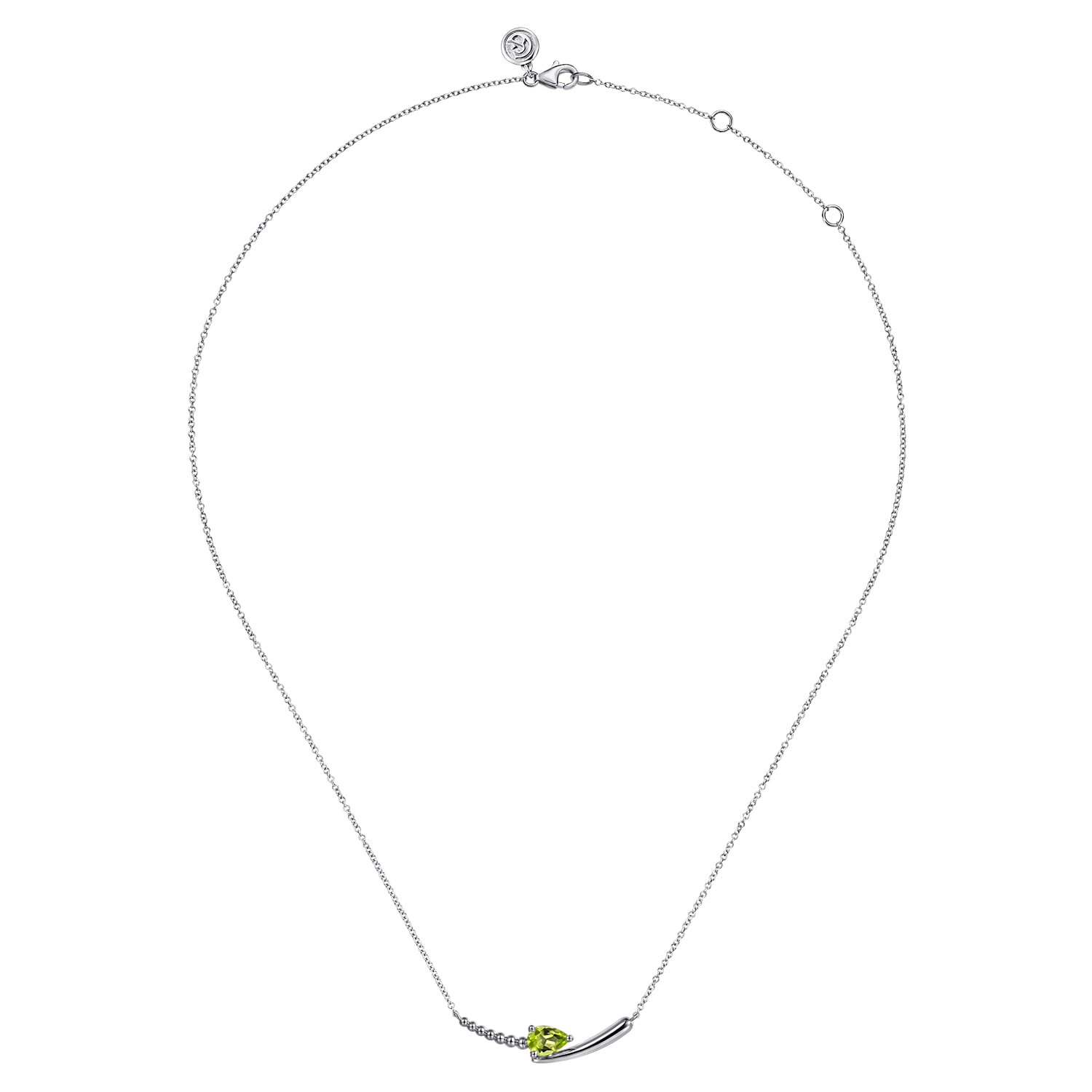 Bujukan and Peridot Bypass Bar Necklace in Sterling Silver, photograph 2