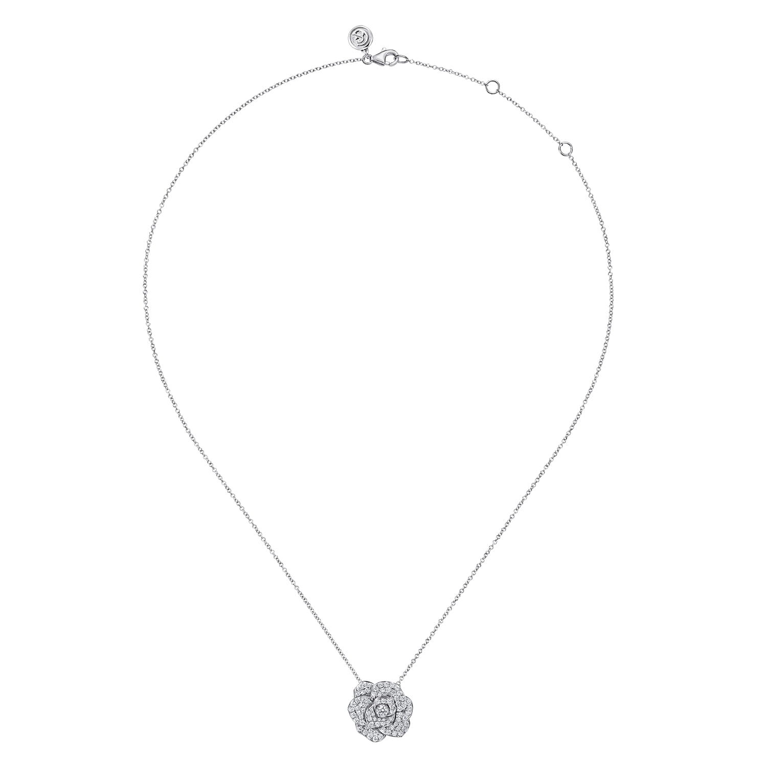Diamond Floral Station Necklace in 14K White Gold, photograph 2