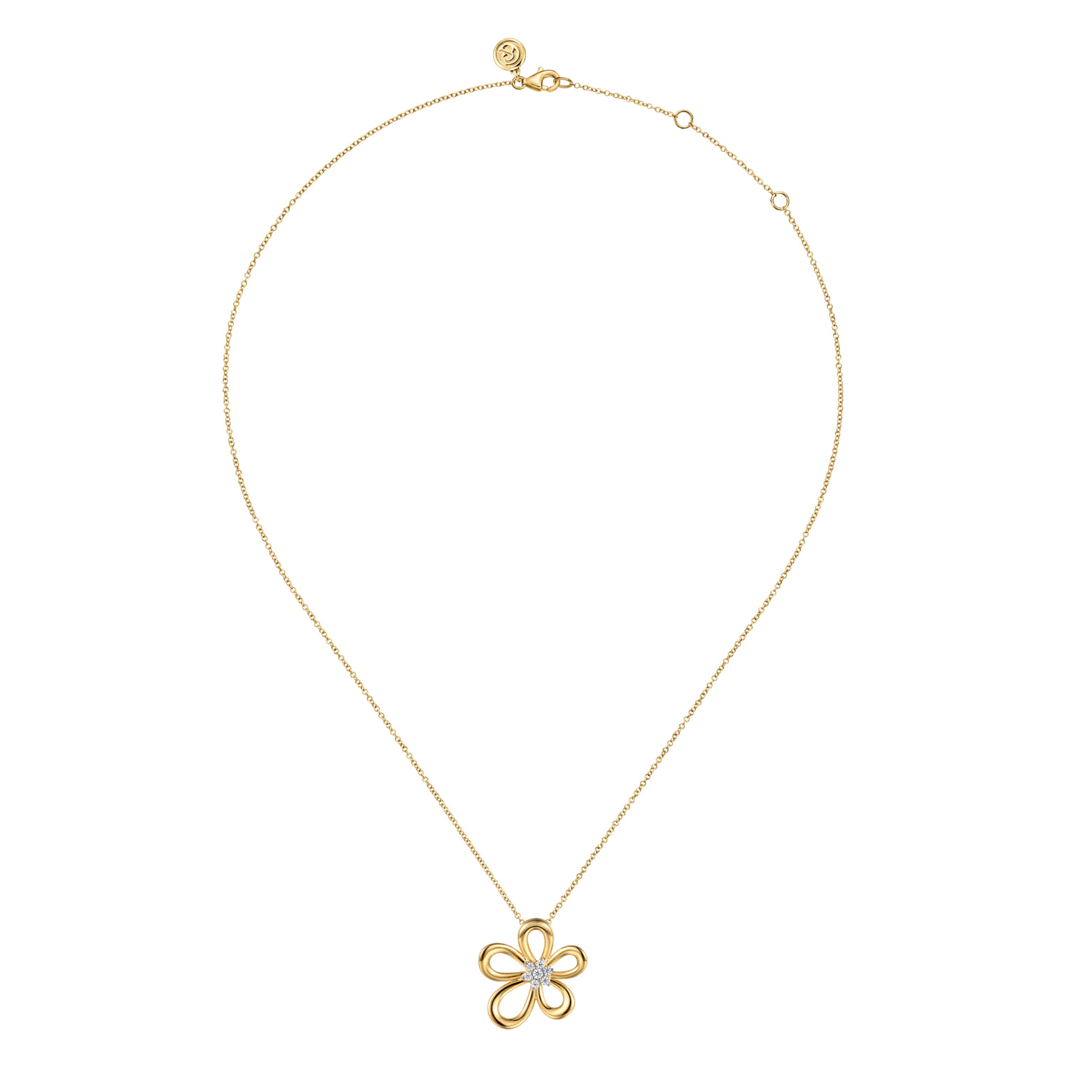 Diamond Floral Pendant Necklace in 14K White/Yellow Gold, photograph 2