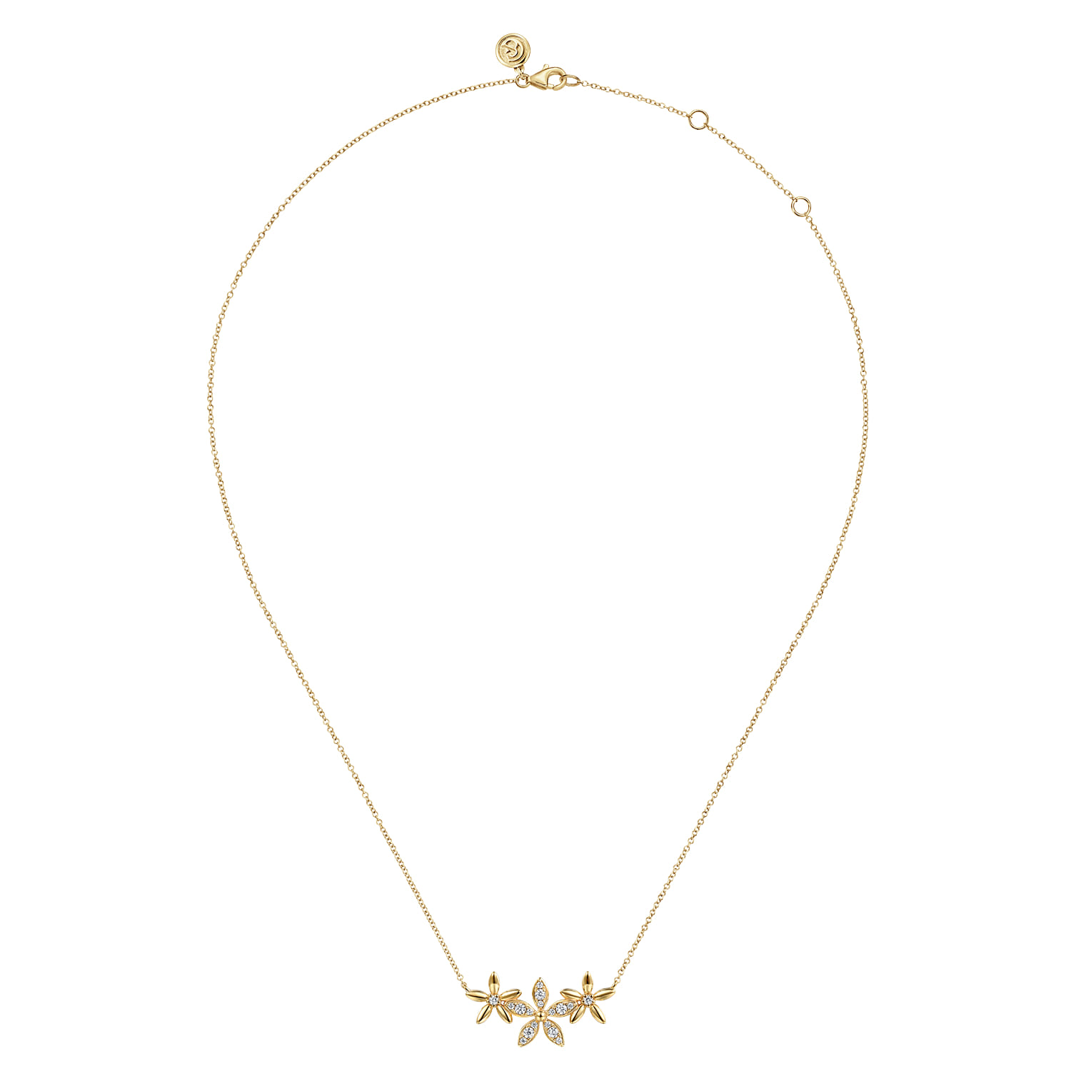Diamond Floral Bar Necklace in 14K Yellow Gold, photograph 2