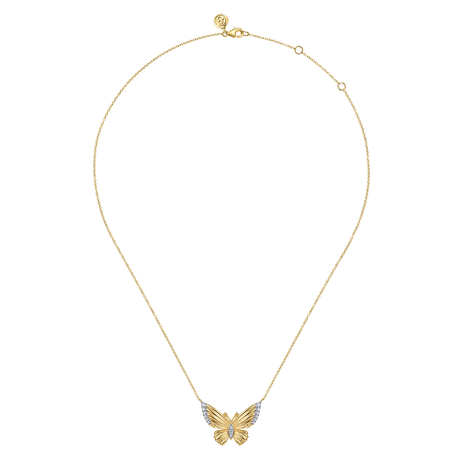 Diamond Butterfly Pendant Necklace in 14K Yellow Gold, photograph 2
