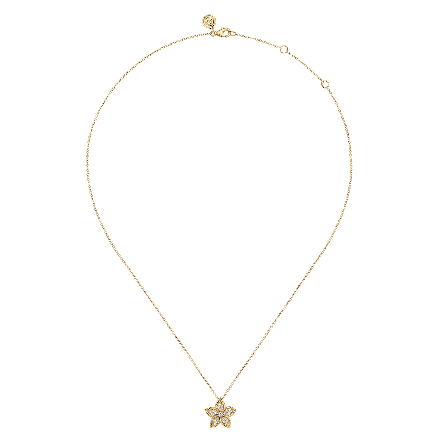 Diamond Floral Pendant Necklace in 14K Yellow Gold, photograph 2