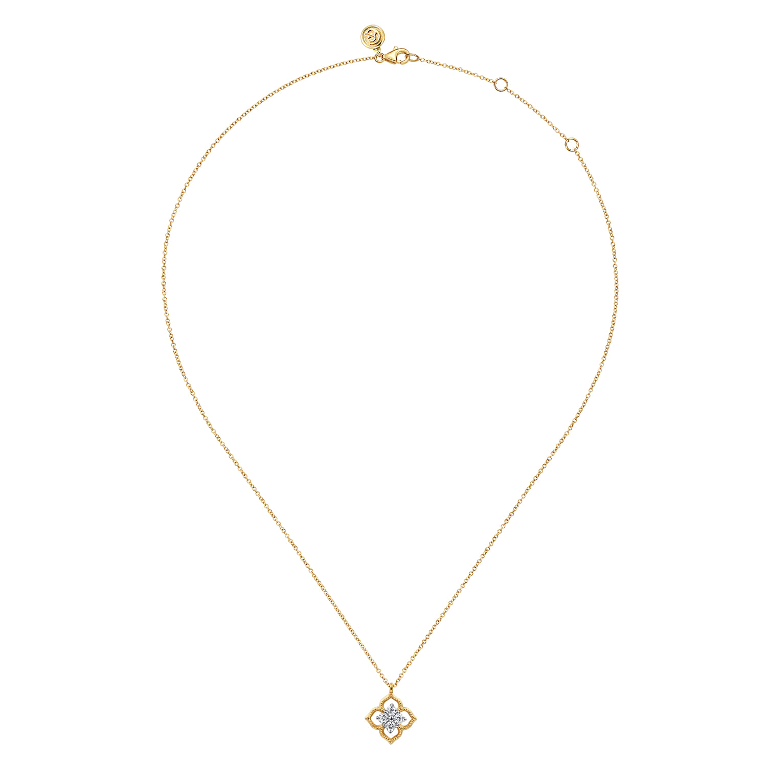 Diamond Clover Pendant Necklace in 14K White/Yellow Gold, photograph 2