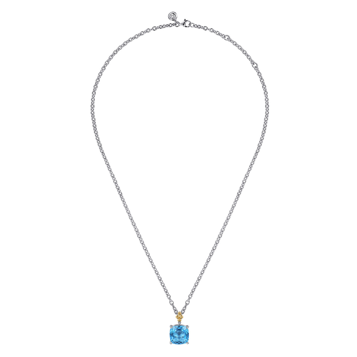 and Bujukan Cushion Blue Topaz Pendant Necklace in 14K Yellow Gold, photograph 2