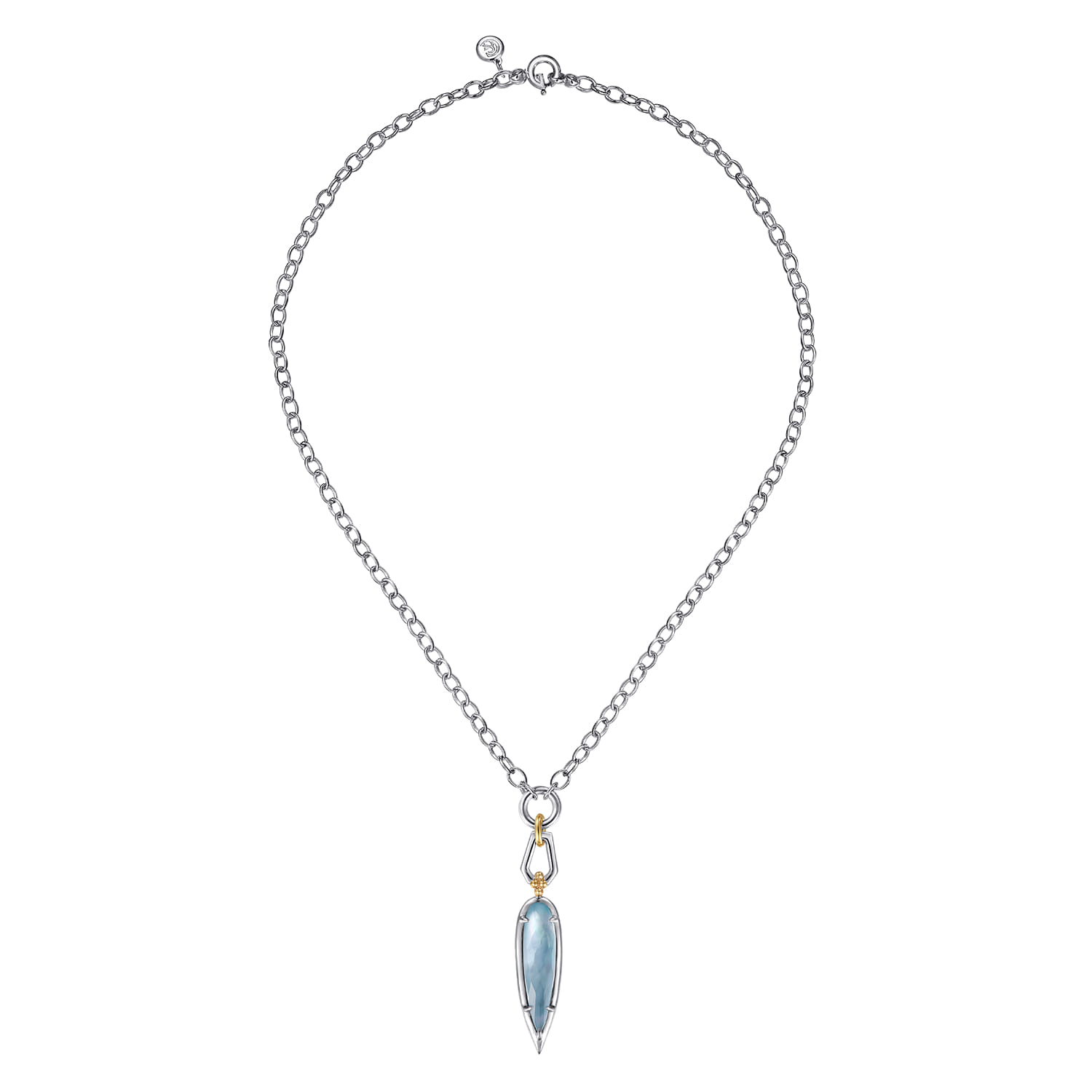 and Bujukan Rock Crystal White Mother Pearl Turquoise Pendant Necklace in 14K Yellow Gold, photograph 2