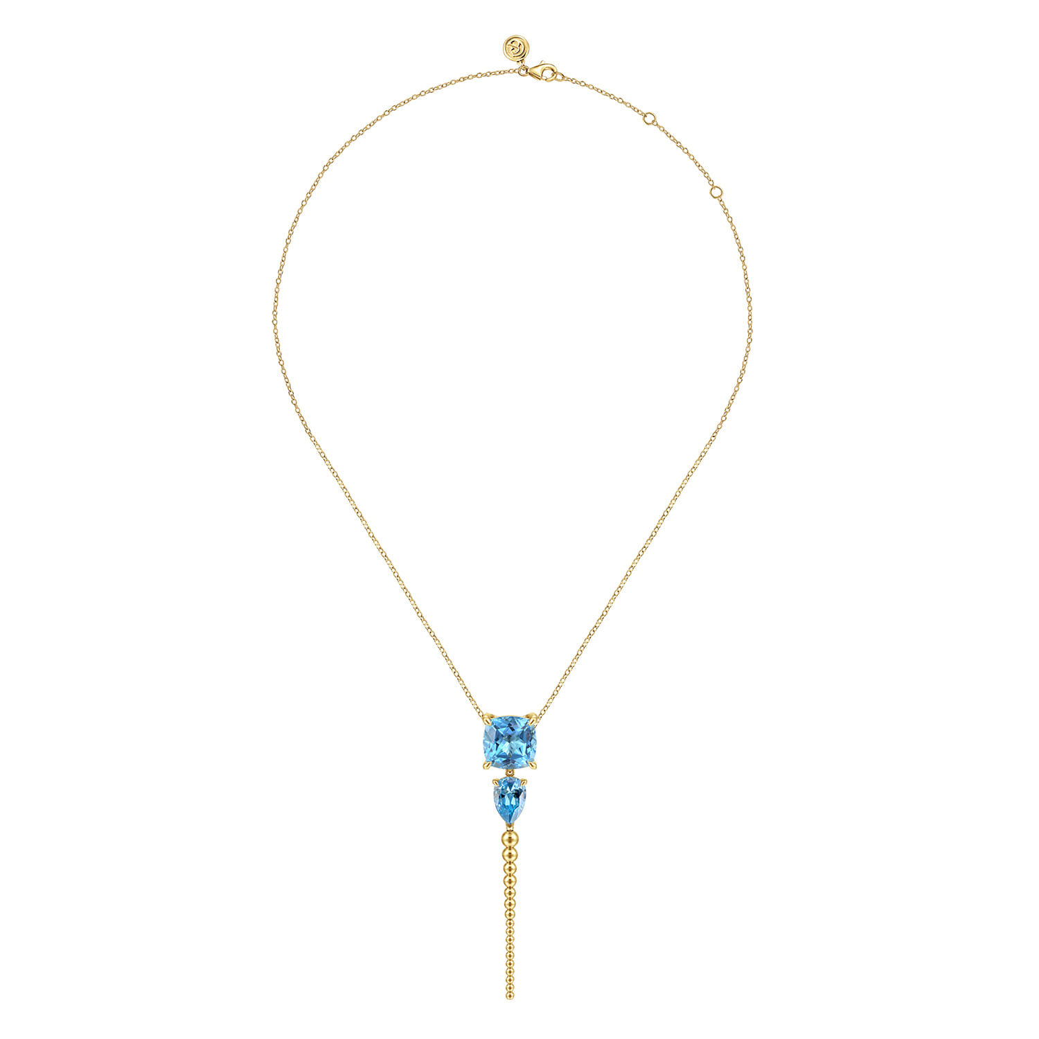 Bujukan and Blue Topaz Pendant Drop Necklace in 14K Yellow Gold, photograph 2