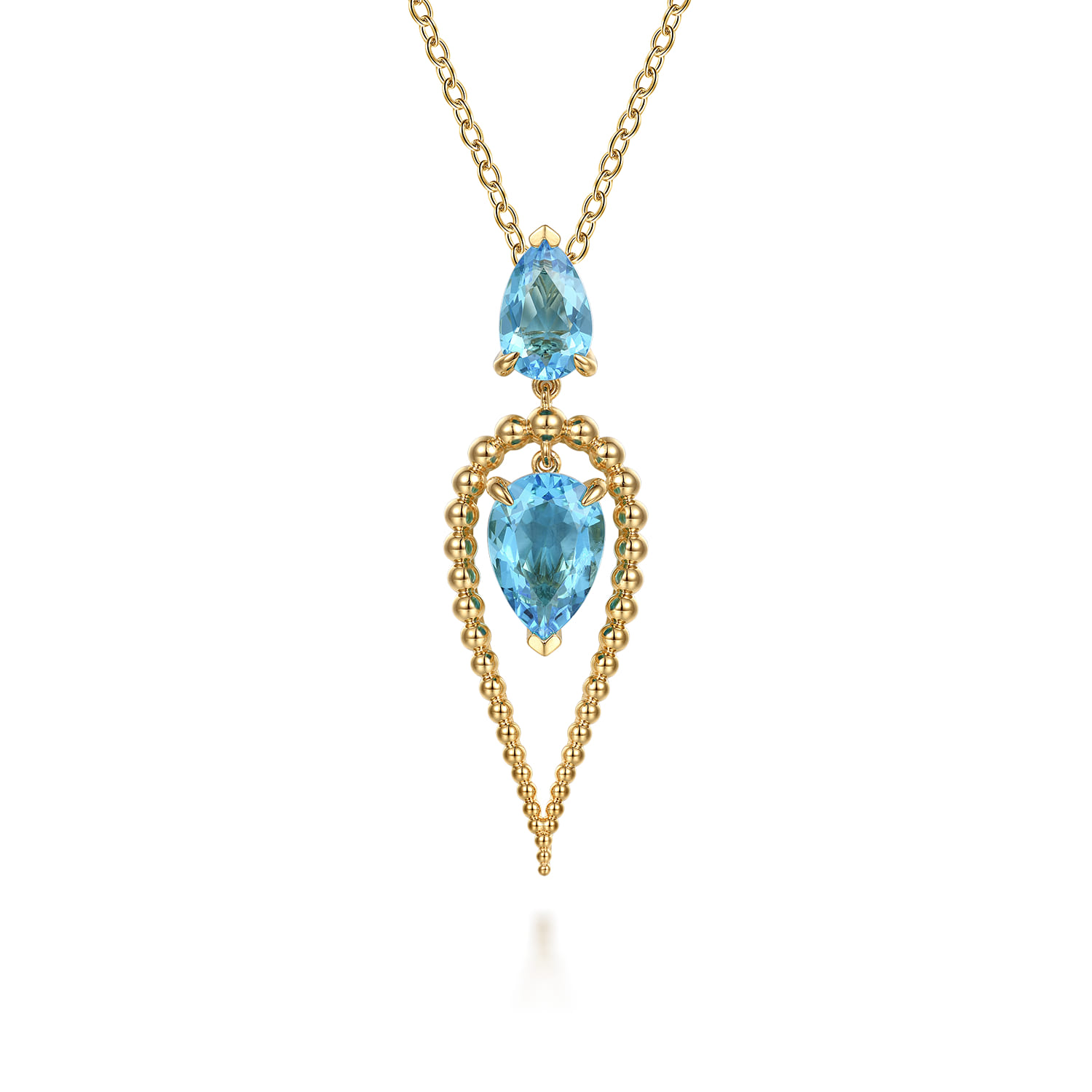 Bujukan and Blue Topaz Pear Shape Pendant Drop Necklace