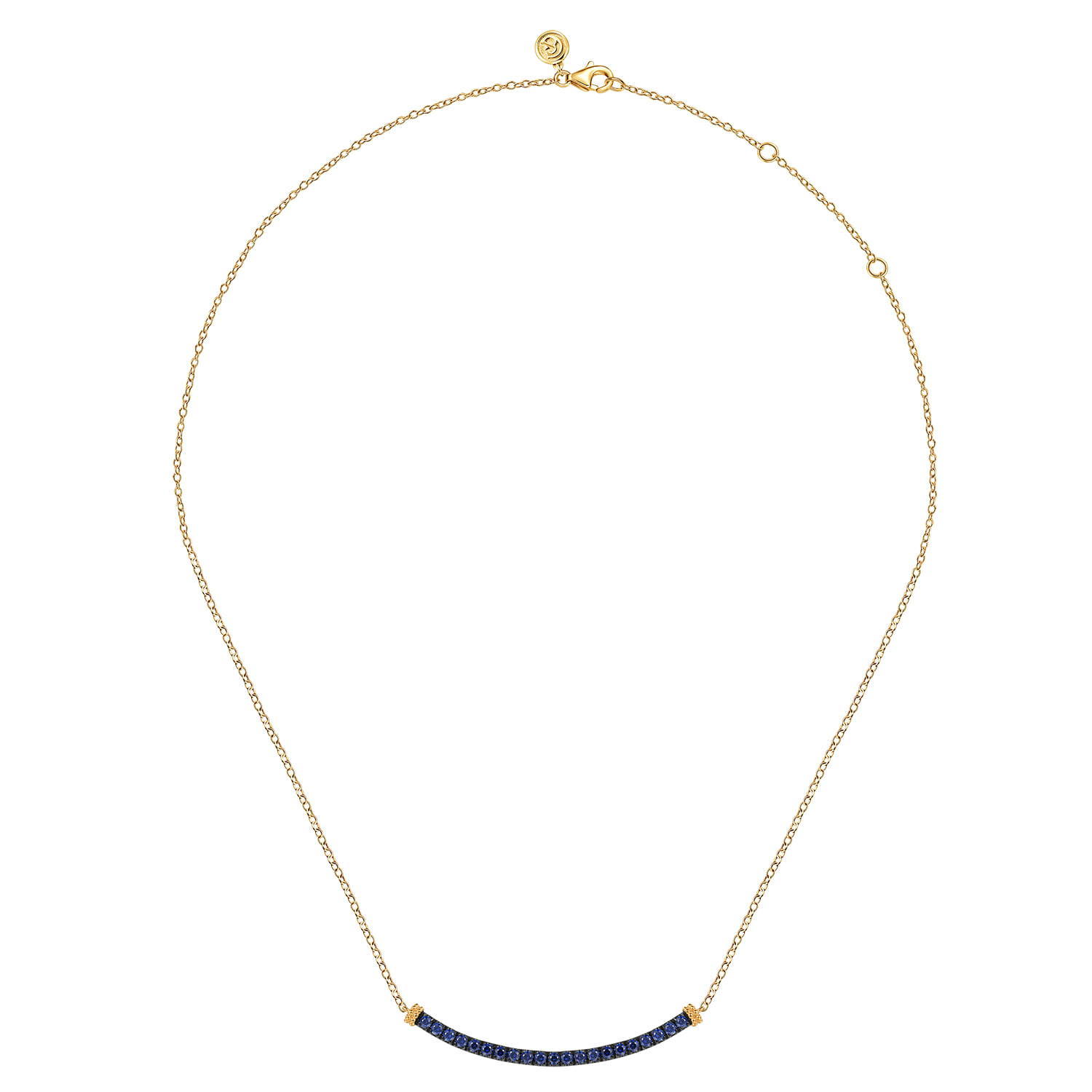 Bujukan and Blue Sapphire Bar Necklace in 14K Yellow Gold, photograph 2
