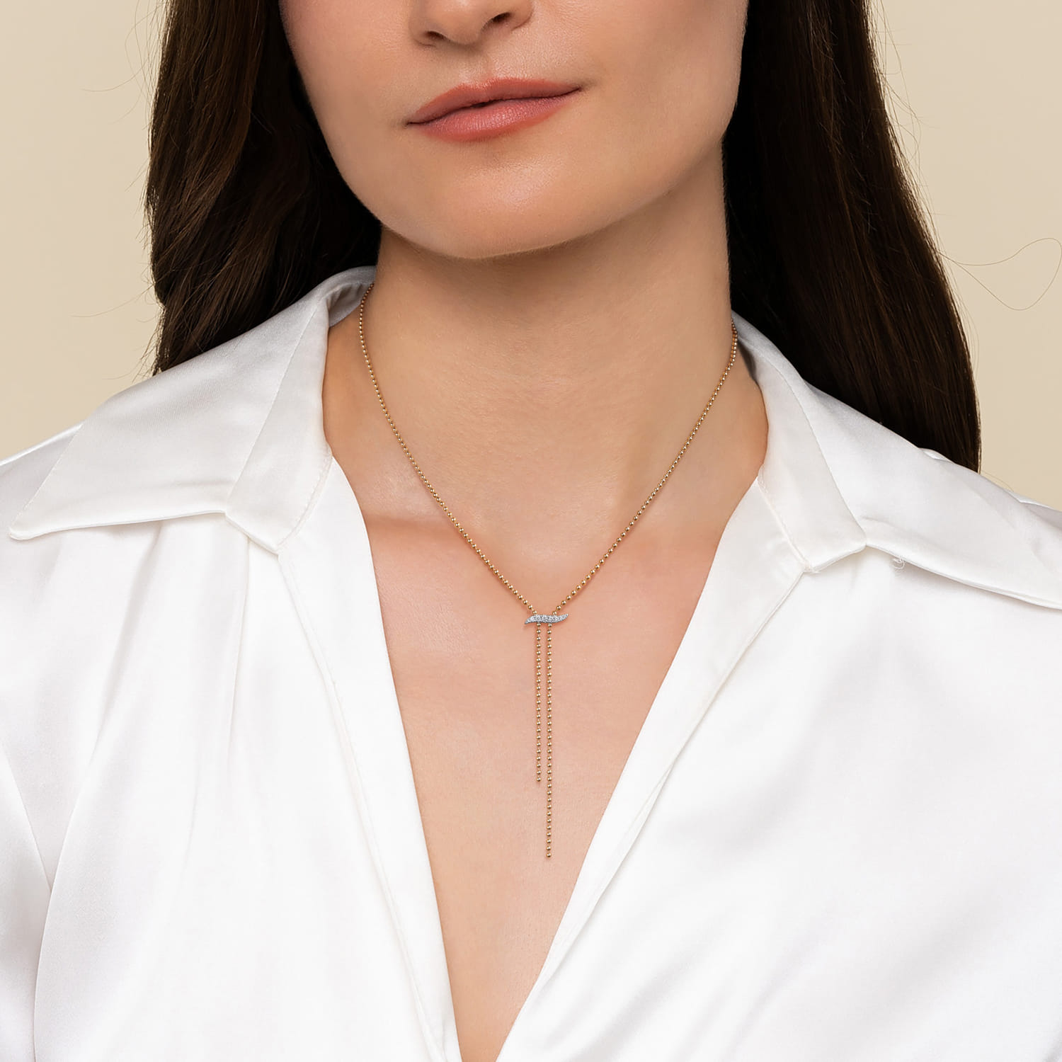 Bujukan and Diamond Y Necklace in 14K White/Yellow Gold, photograph 3