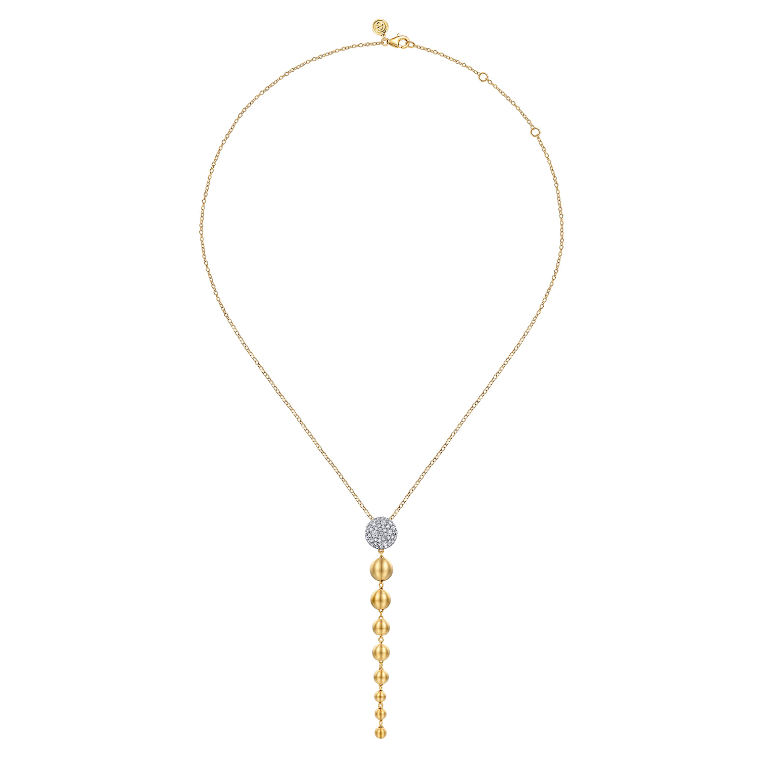 Diamond and Bujukan Ball Graduating Drop Necklace in 14K White/Yellow Gold, photograph 2