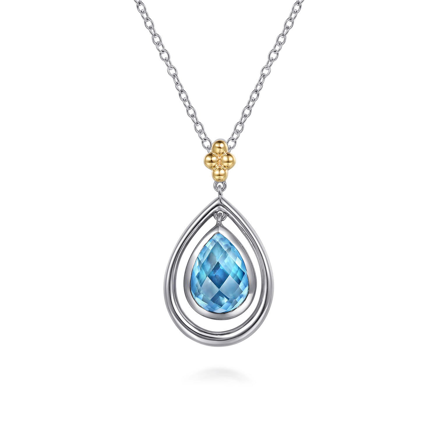 and Bujukan Pear Blue Topaz Pendant Necklace in 14K Yellow Gold