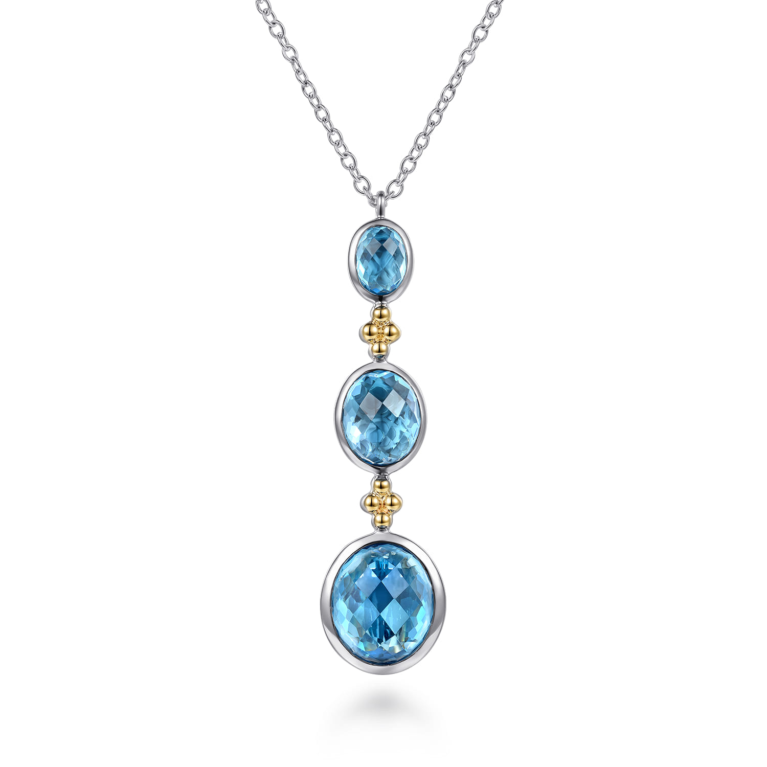 and Bujukan Triple Oval Blue Topaz Pendant Necklace in 14K Yellow Gold