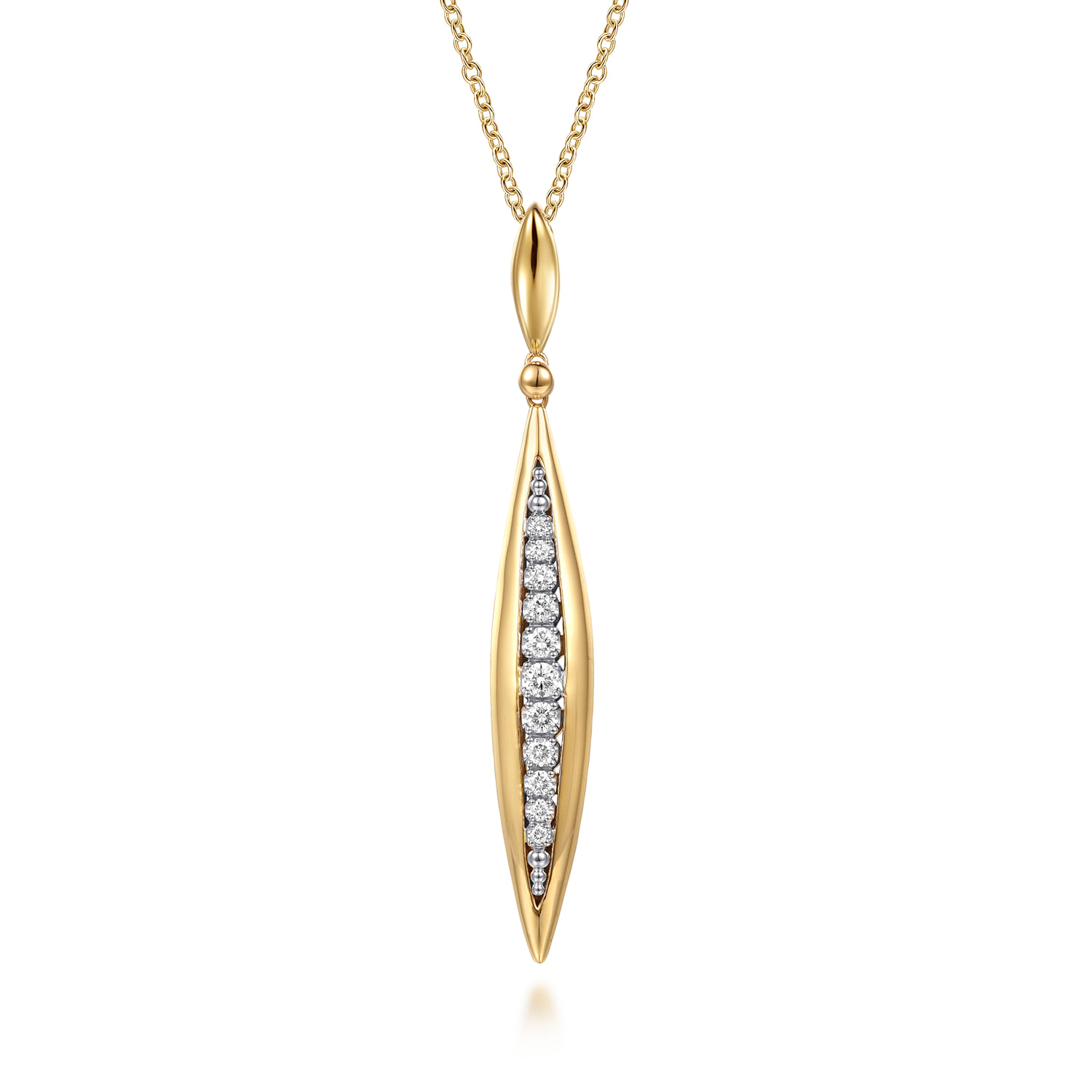 Diamond Bullet Drop Necklace in 14K White/Yellow Gold