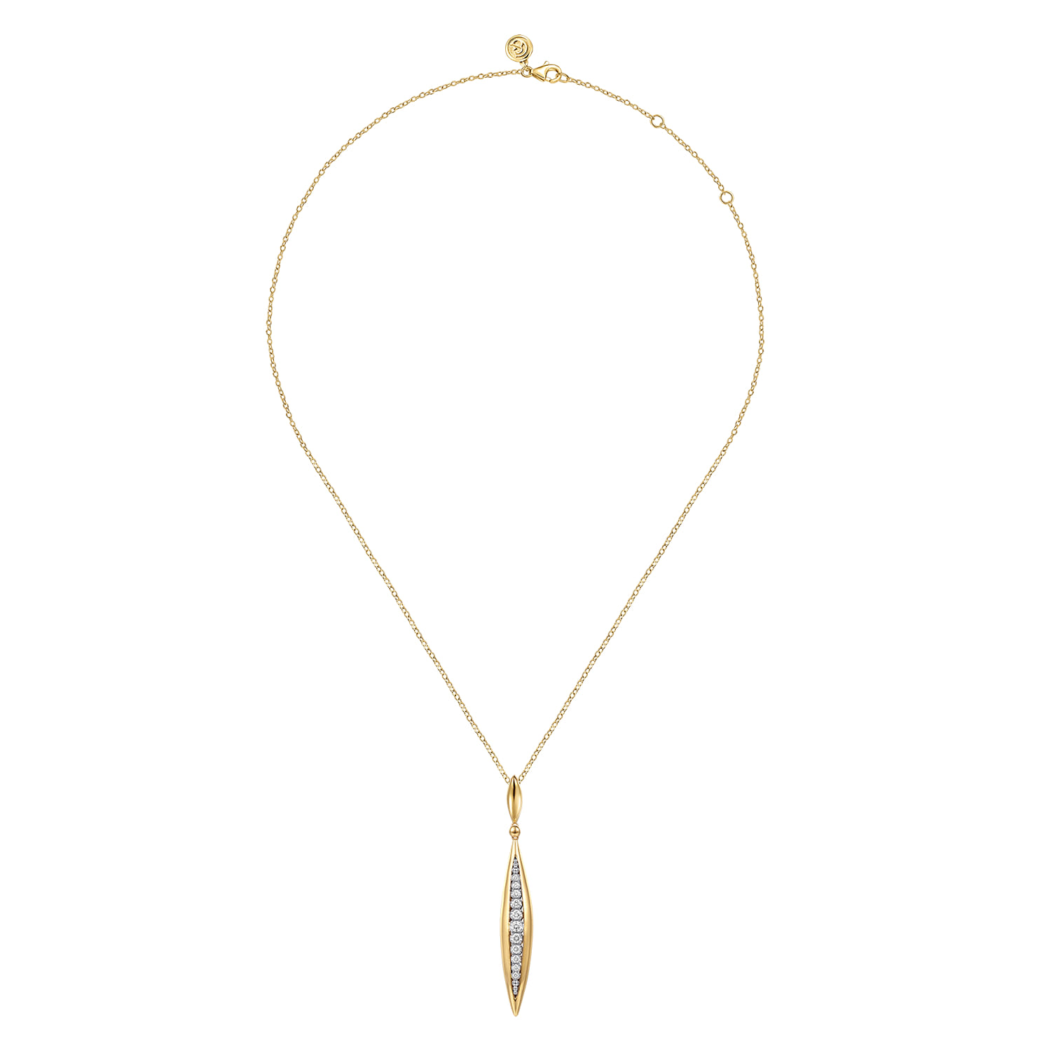 Diamond Bullet Drop Necklace in 14K White/Yellow Gold, photograph 2