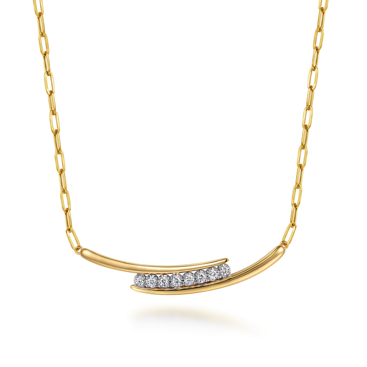 Diamond Bar Necklace With Hollow Paperclip Chain