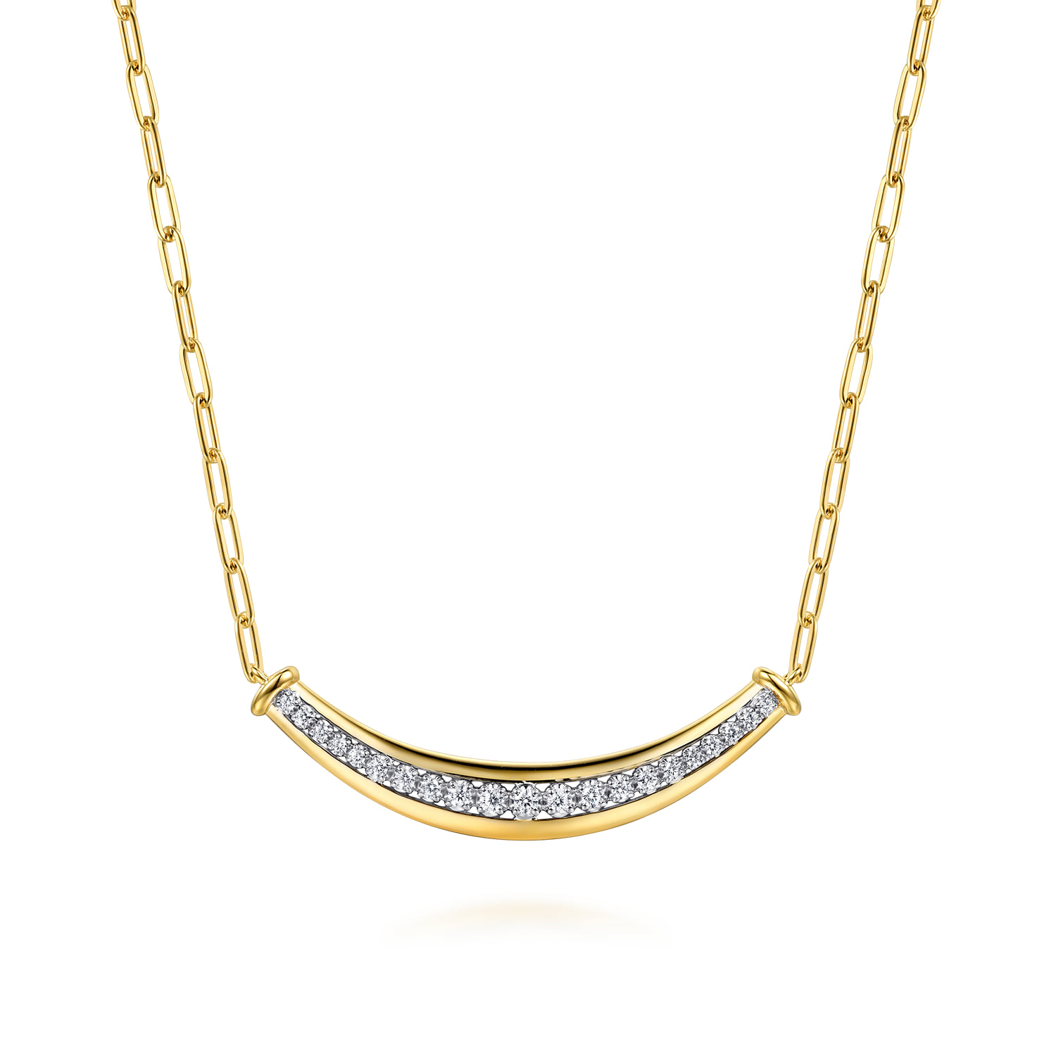 Diamond Bar Necklace With Hollow Paperclip Chain