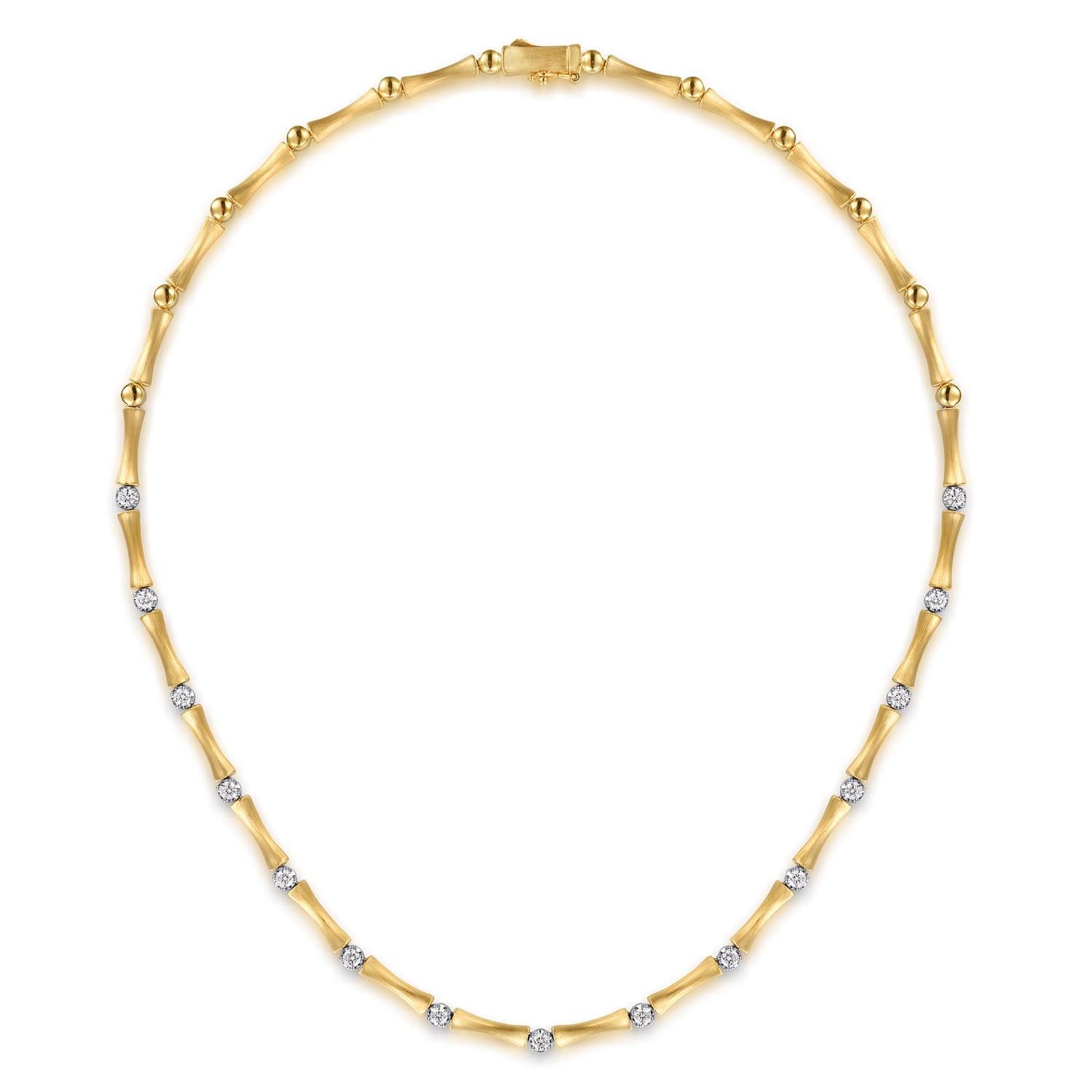 Diamond Brush Finish Bamboo Tennis Necklace in 14K White/Yellow Gold, photograph 2
