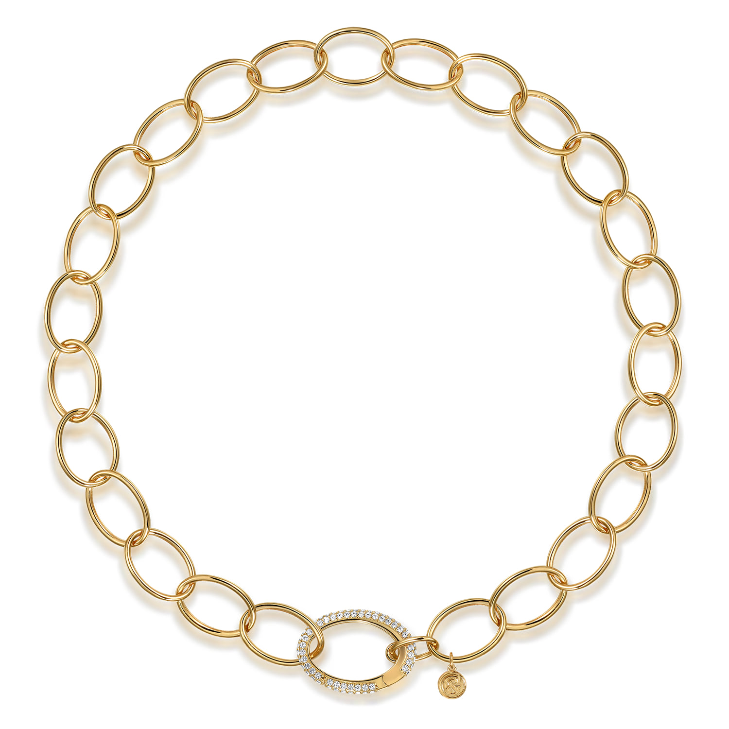 Hollow Chain Necklace with Diamond Lock Pendant in 14K Yellow Gold, photograph 2