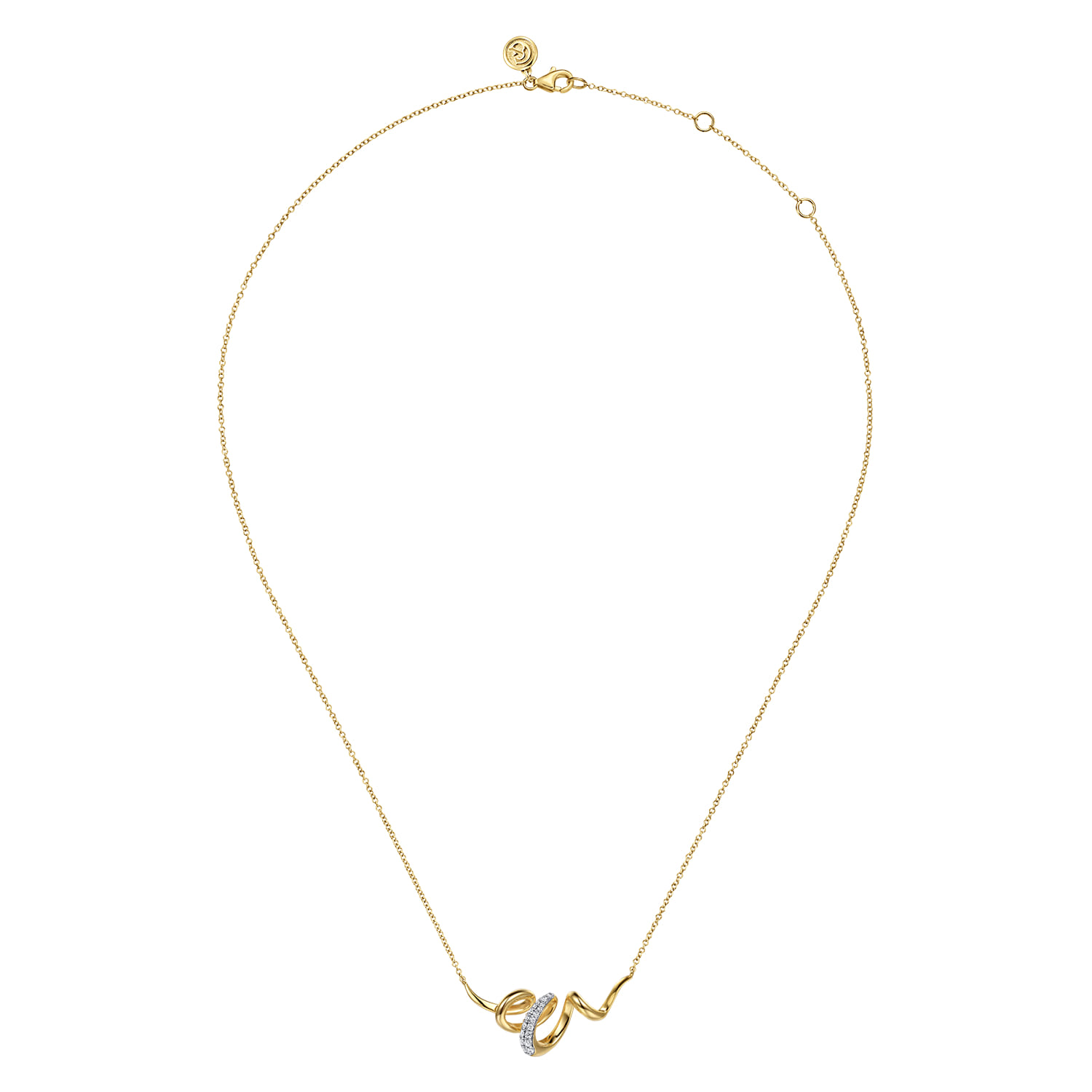 Diamond Swirl Bar Necklace in 14K White/Yellow Gold, photograph 2