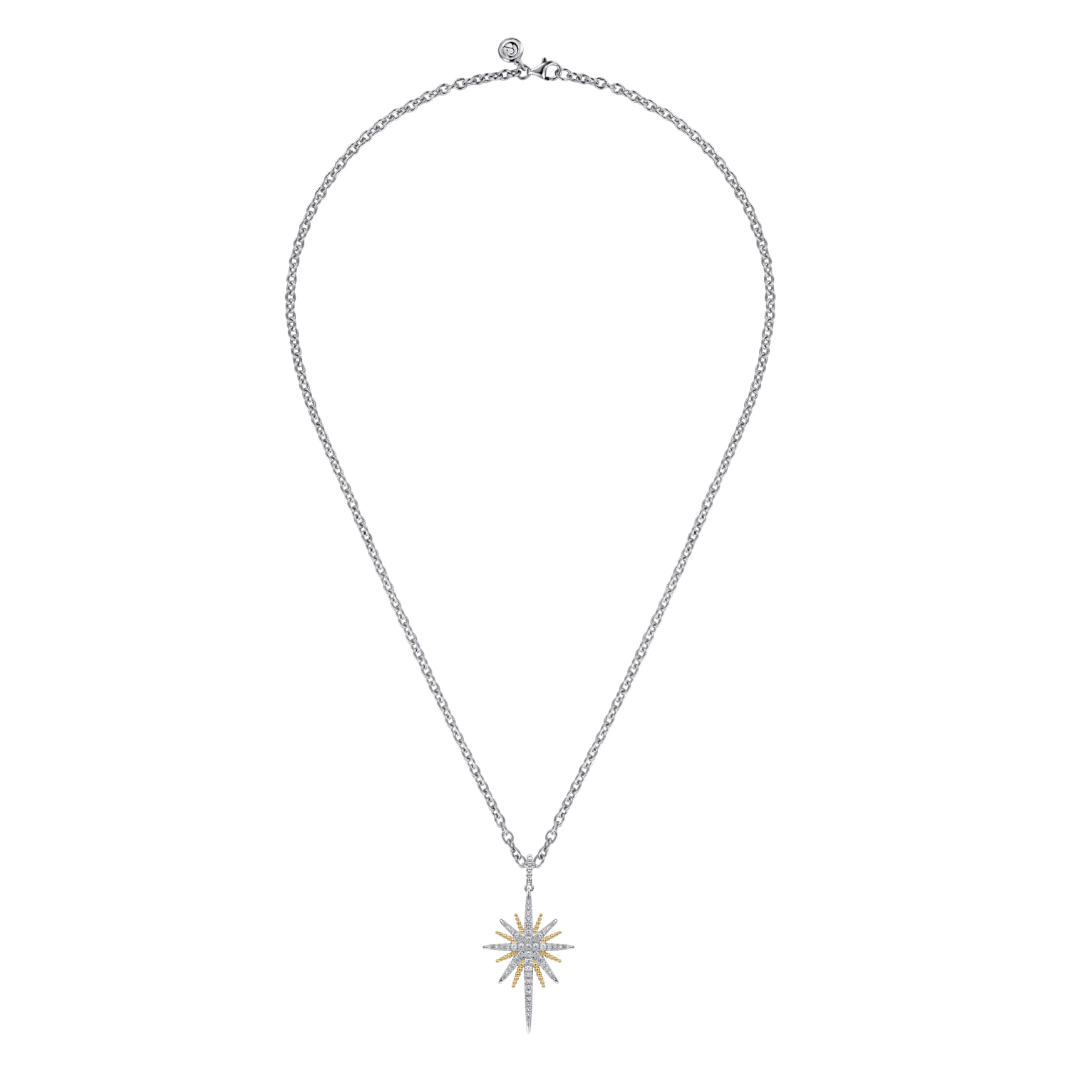 and Bujukan White Sapphire Starburst Pendant Necklace in 14K Yellow Gold, photograph 2