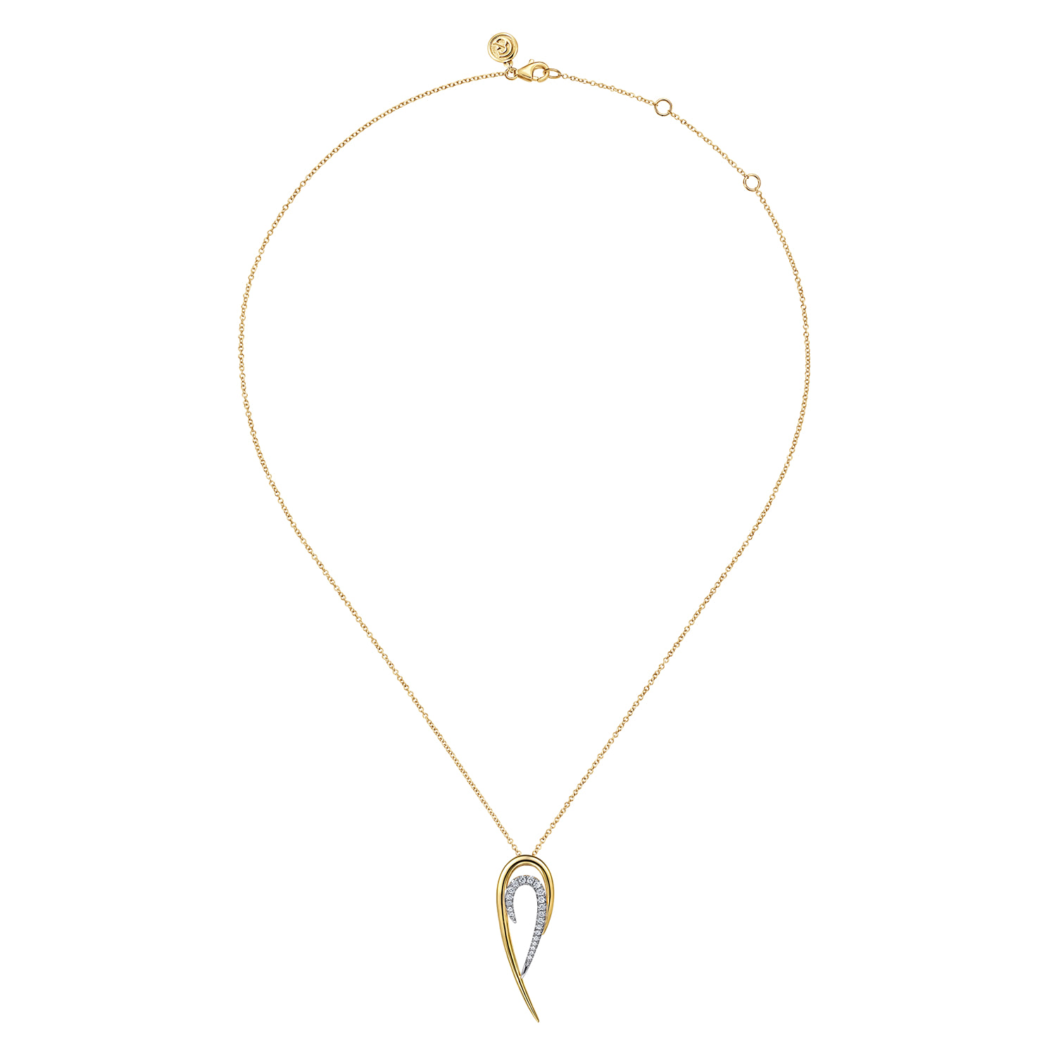 Diamond Spike Drop Necklace in 14K White/Yellow Gold, photograph 2