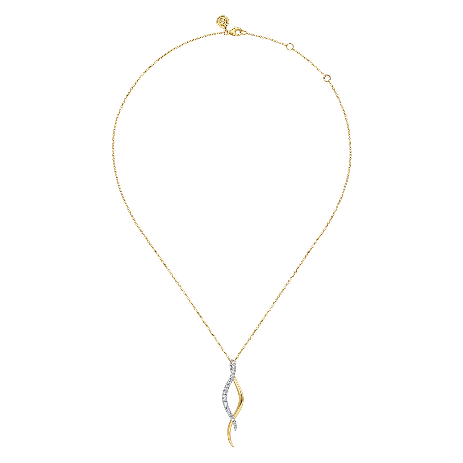 Diamond Twisted Spike Drop Necklace in 14K White/Yellow Gold, photograph 2