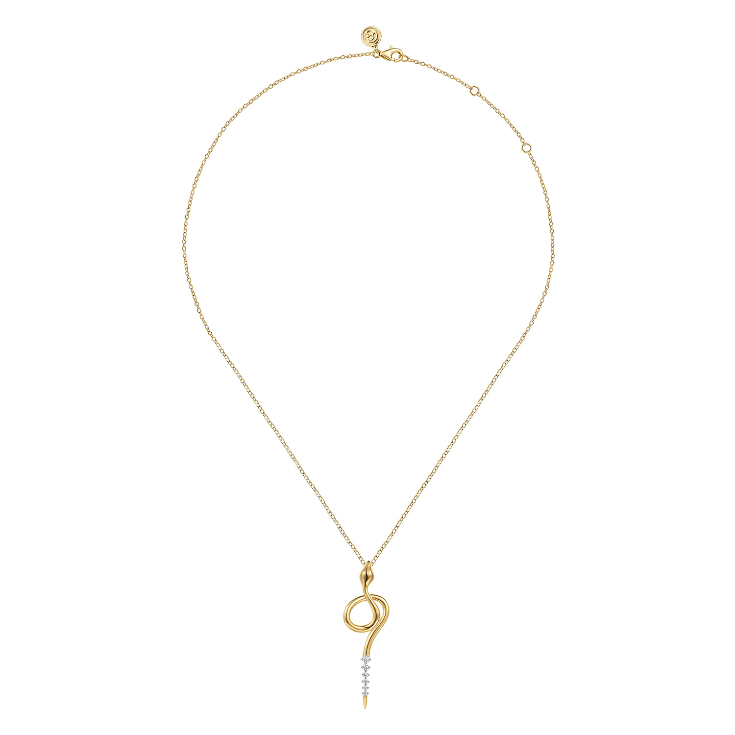Diamond Snake Drop Necklace in 14K Yellow Gold, photograph 2