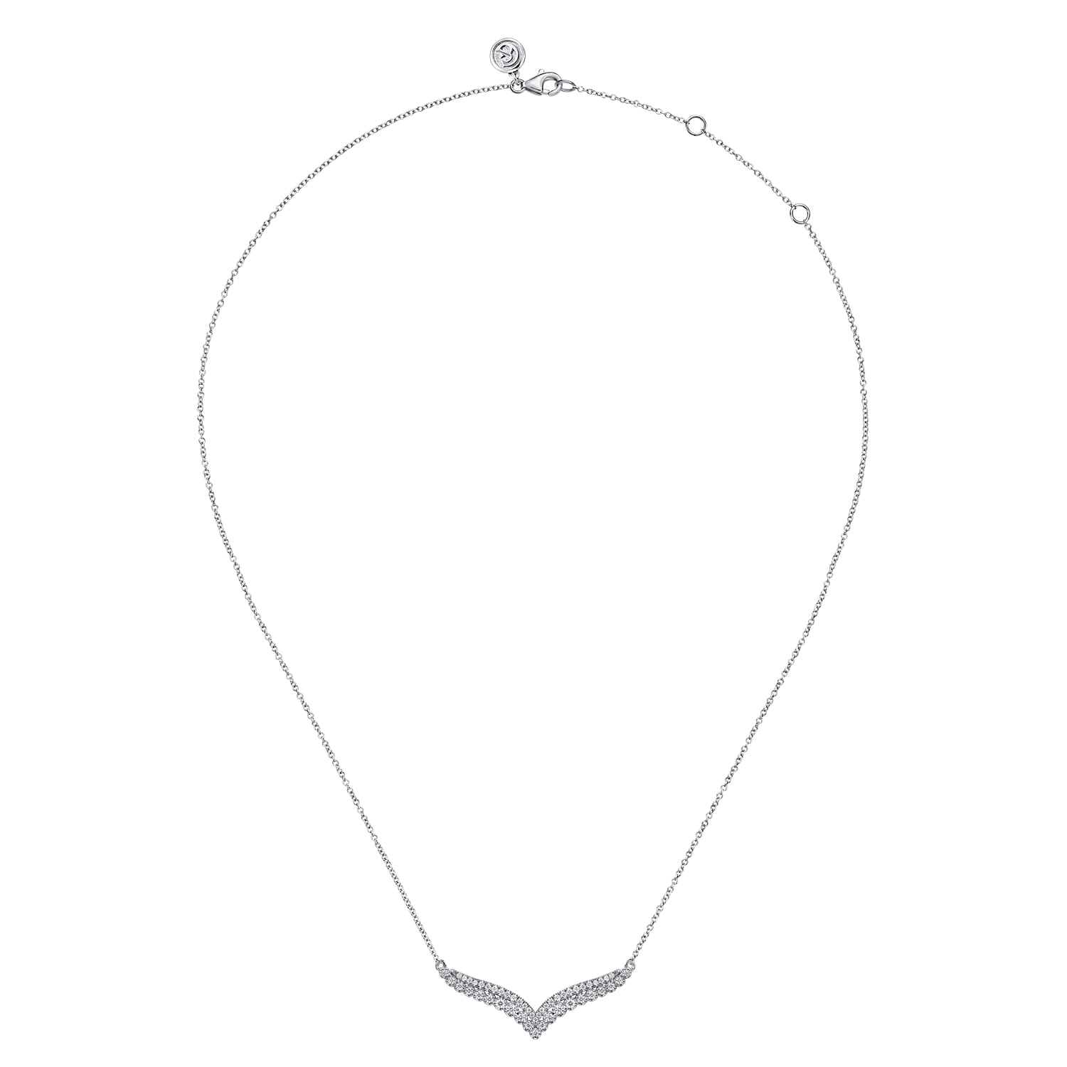 Diamond Double Row Chevron Bar Necklace in 14K White Gold, photograph 2