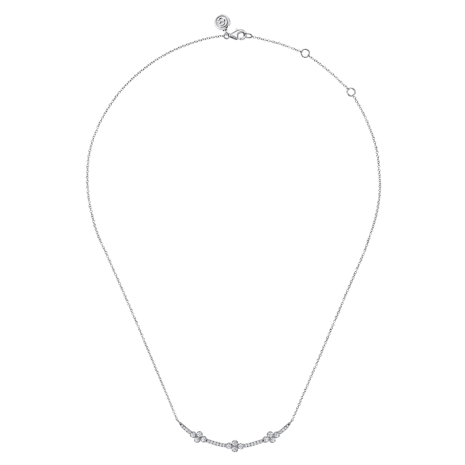 Diamond Clover Bar Necklace in 14K White Gold, photograph 2