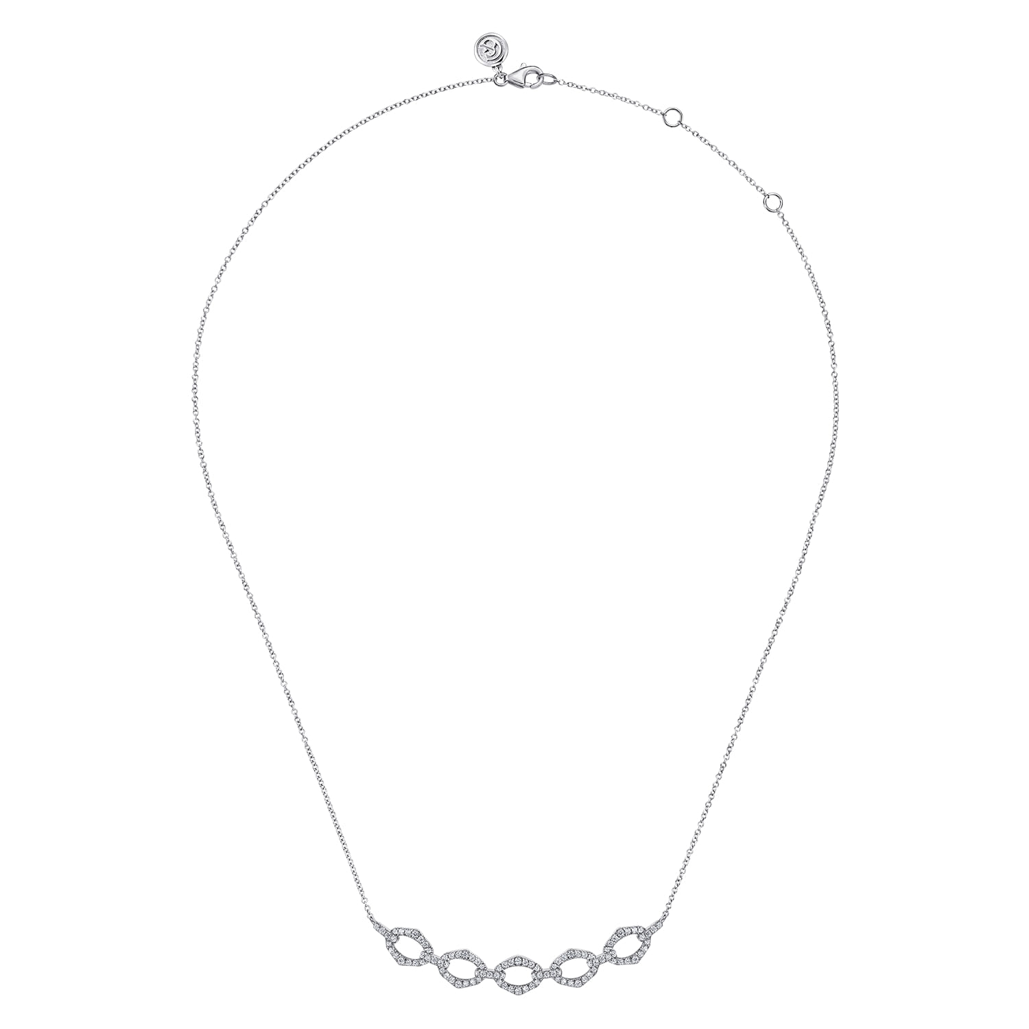 Diamond Link Bar Necklace in 14K White Gold, photograph 2